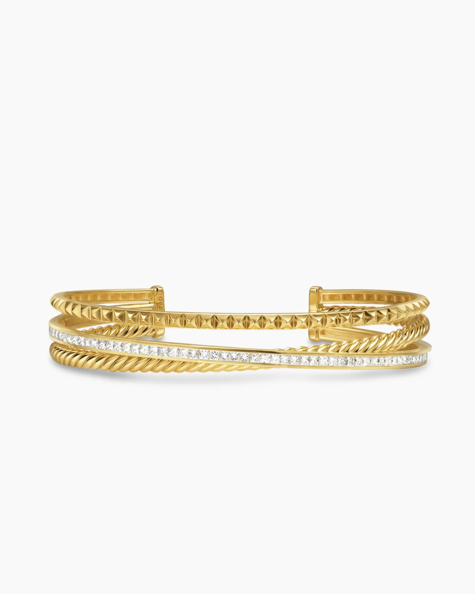 Crossover Trio Three Row Cuff Bracelet in 18K Yellow Gold with Diamonds, 11mm