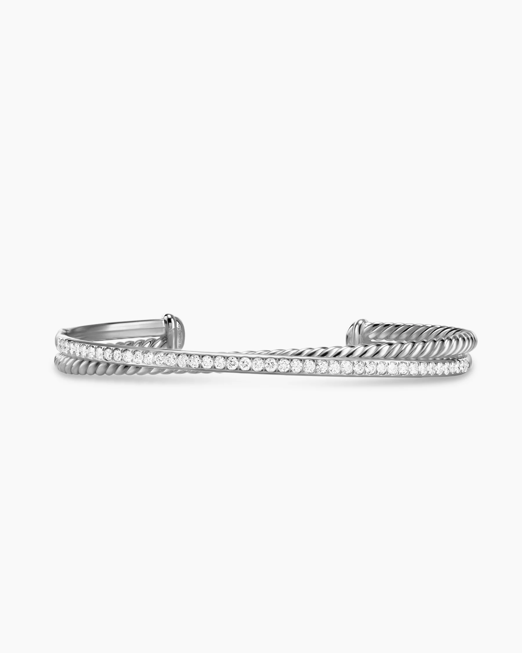 Crossover Two Row Bracelet in Sterling Silver with Diamonds, 6mm