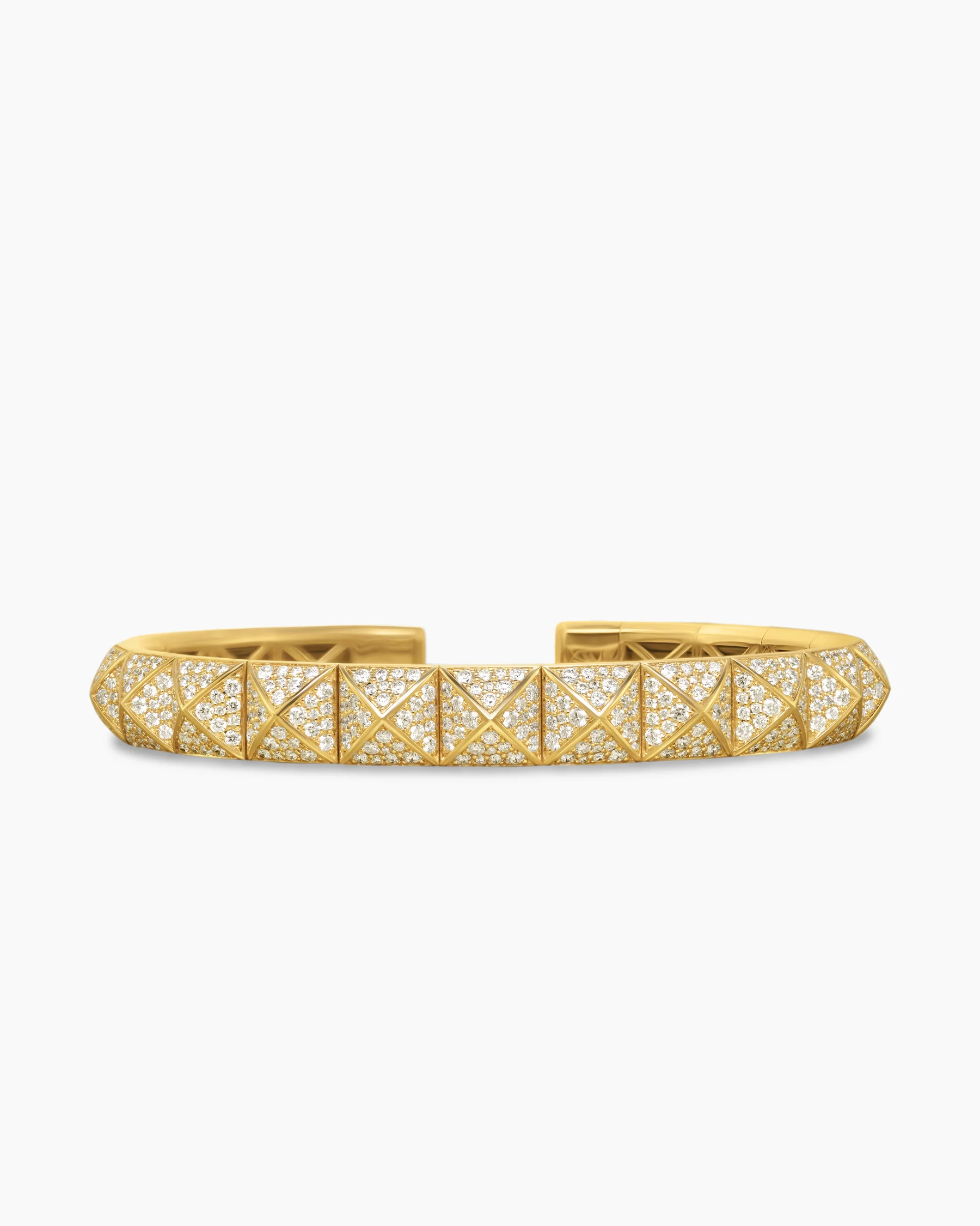 Pyramid Cuff Bracelet in 18K Yellow Gold with Diamonds, 8mm