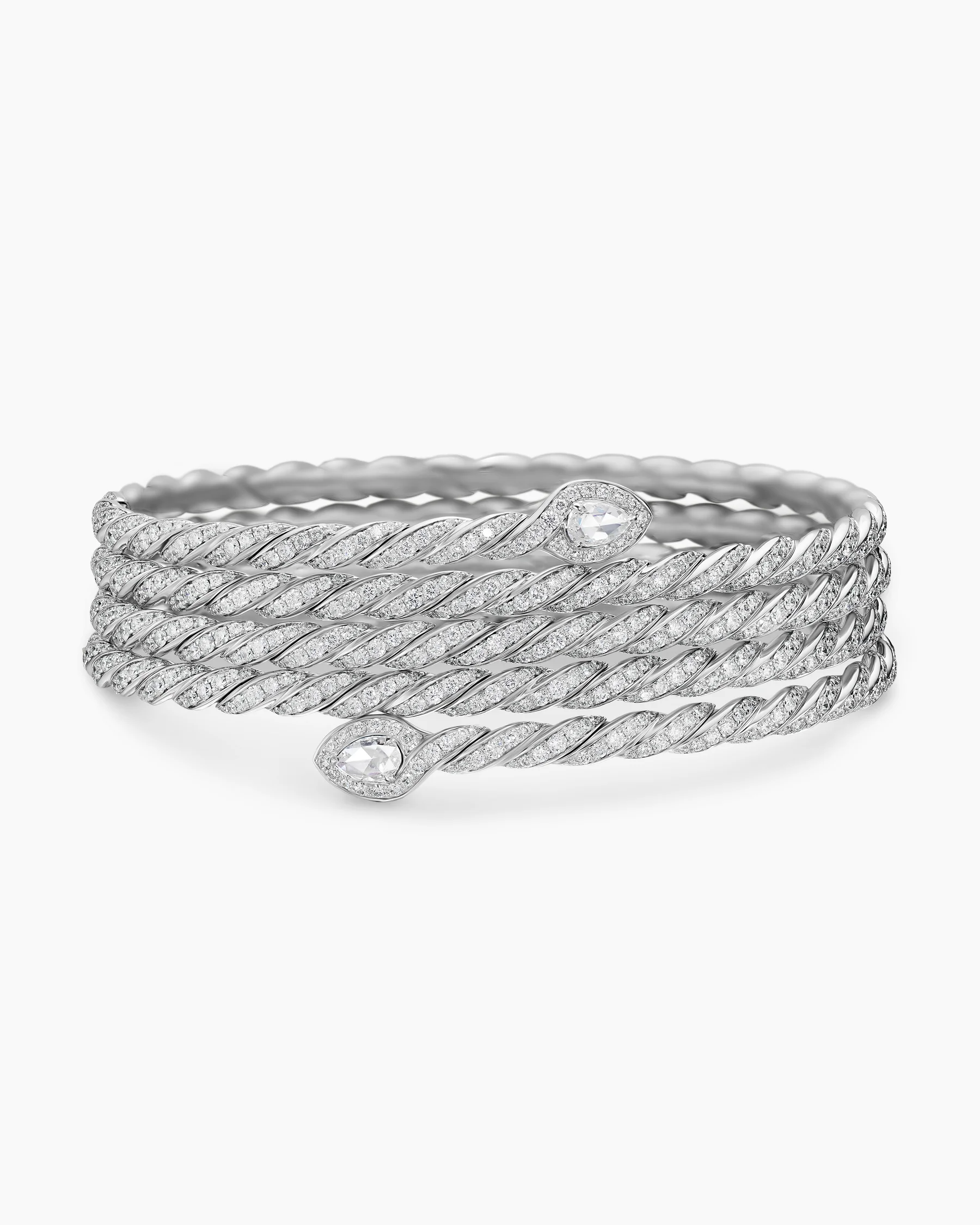 Sculpted Cable Flex® Five Row Coil Bracelet in 18K White Gold with Diamonds, 24mm