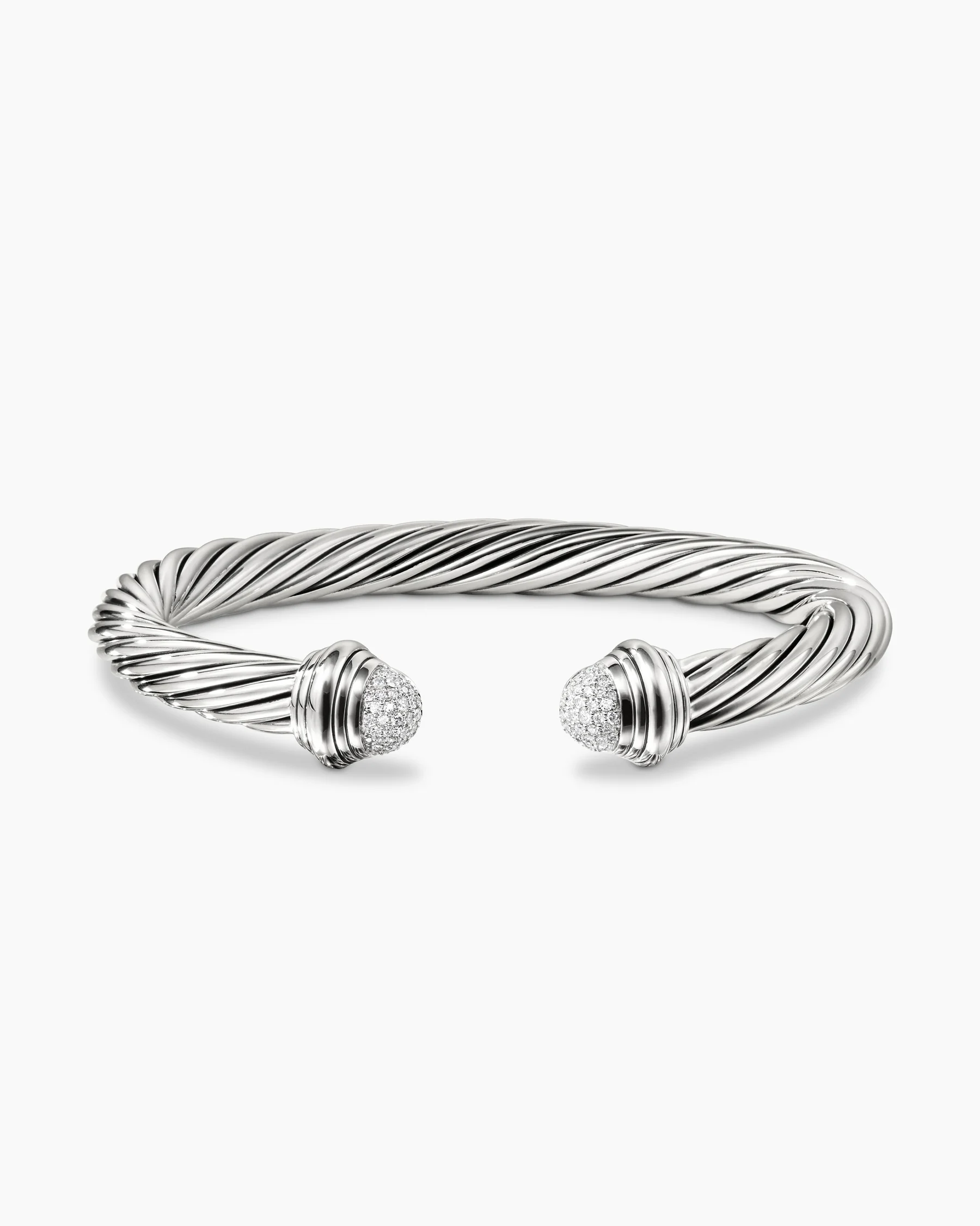 Classic Cable Bracelet in Sterling Silver with Pavé Diamond Domes, 7mm