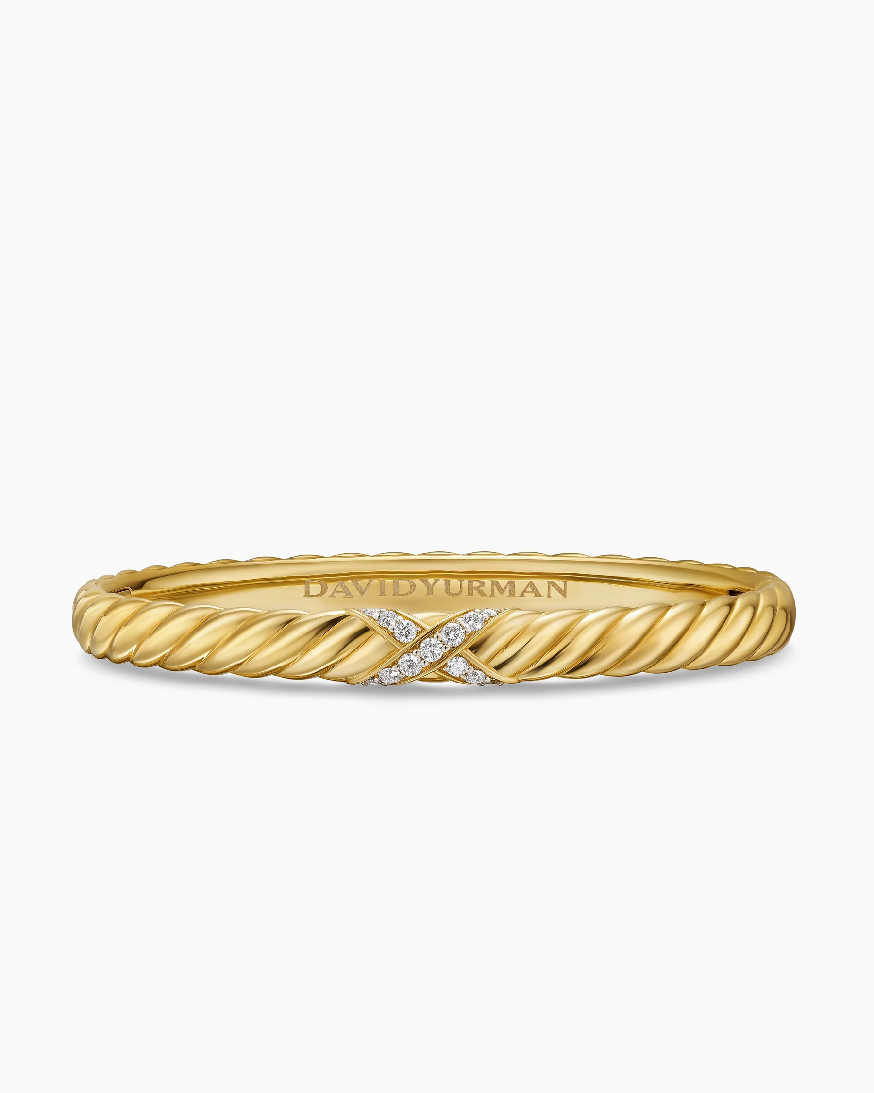 Sculpted Cable X Center Station Bracelet in 18K Yellow Gold with Diamonds, 6.2mm 13 Sculpted Cable X Center Station Bracelet in 18K Yellow Gold with Diamonds, 6.2mm