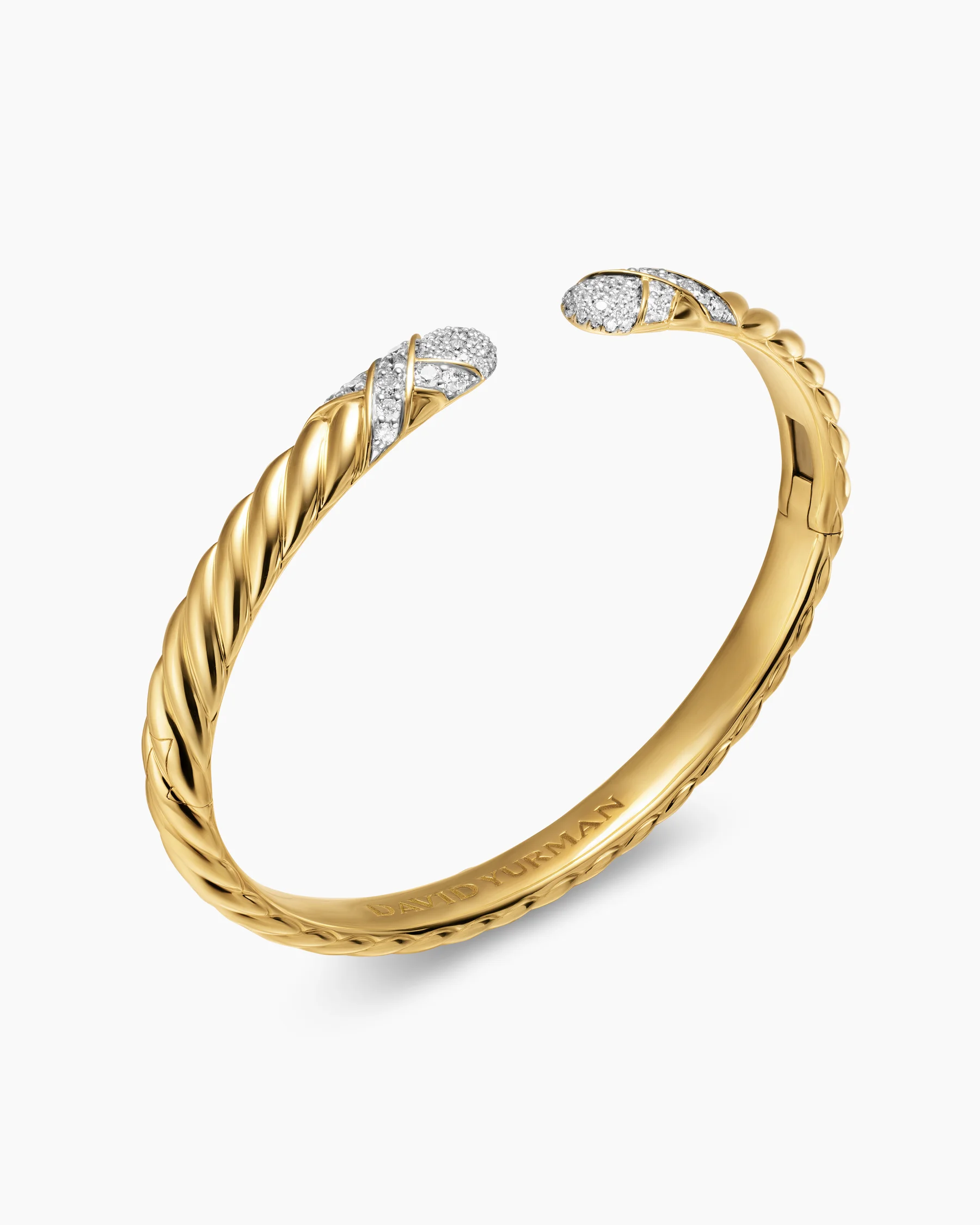 Sculpted Cable X Cuff Bracelet in 18K Yellow Gold with Diamonds, 6.2mm 3 Sculpted Cable X Cuff Bracelet in 18K Yellow Gold with Diamonds, 6.2mm