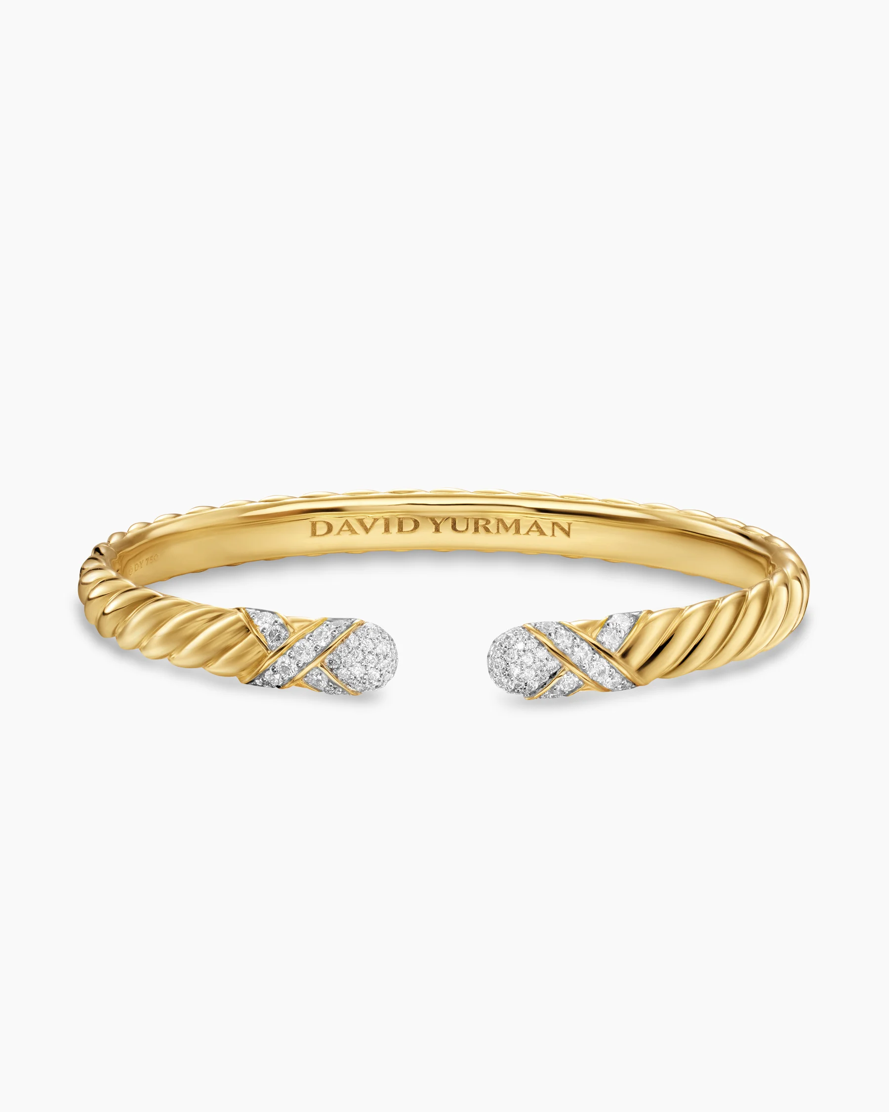 Sculpted Cable X Cuff Bracelet in 18K Yellow Gold with Diamonds, 6.2mm 4 Sculpted Cable X Cuff Bracelet in 18K Yellow Gold with Diamonds, 6.2mm
