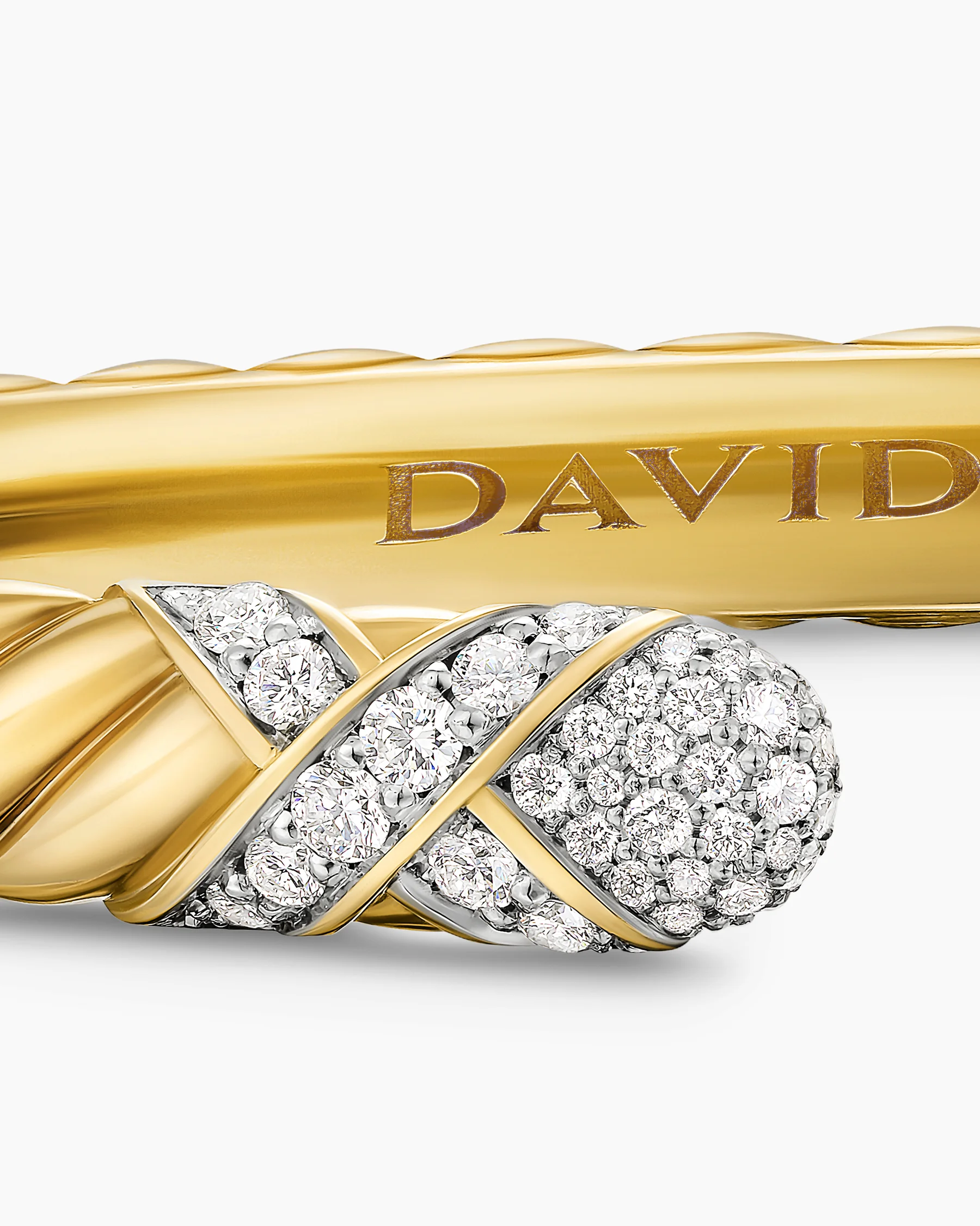 Sculpted Cable X Cuff Bracelet in 18K Yellow Gold with Diamonds, 6.2mm 6 Sculpted Cable X Cuff Bracelet in 18K Yellow Gold with Diamonds, 6.2mm