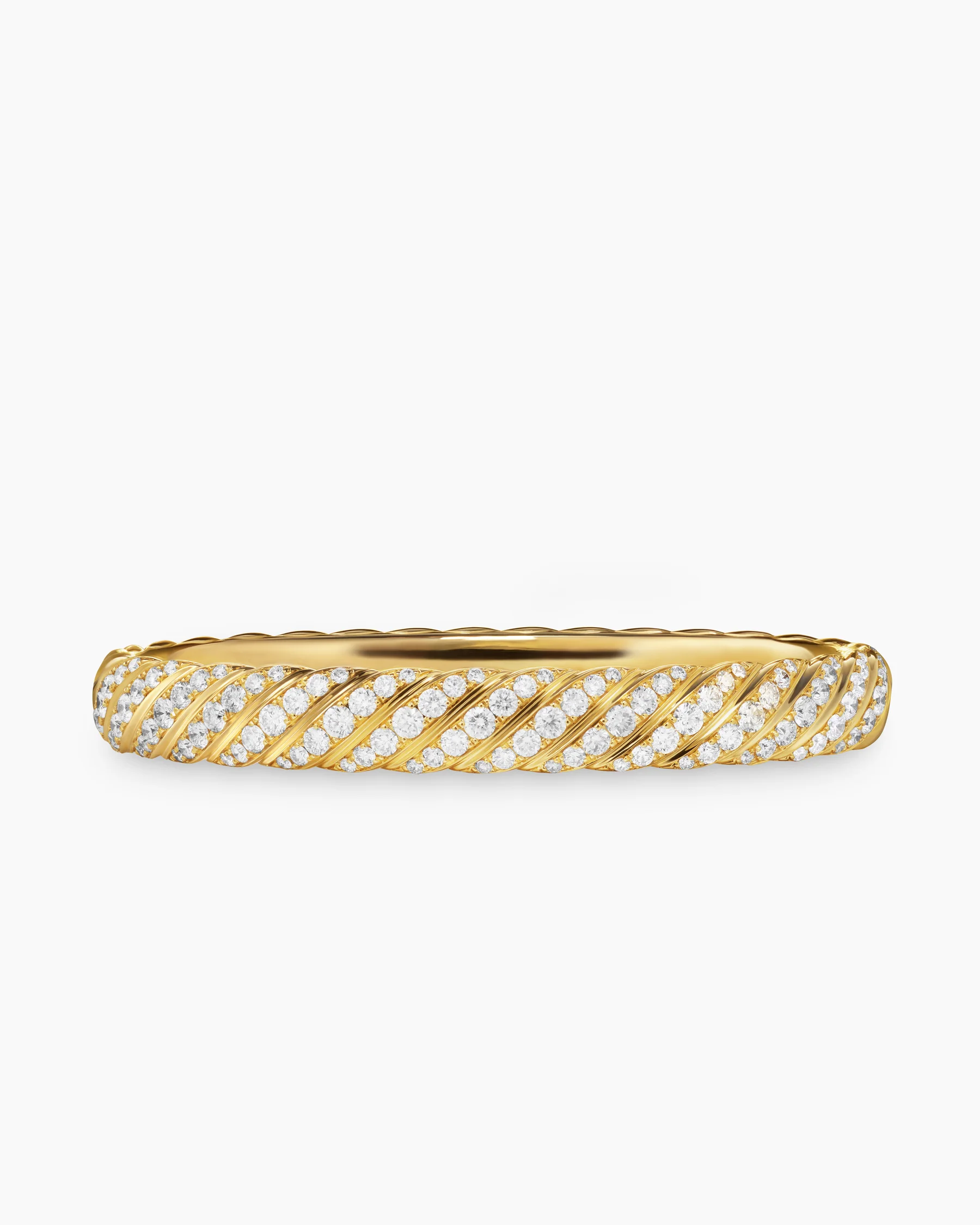 Sculpted Cable Bangle Bracelet in 18K White Gold with Diamonds, 8mm