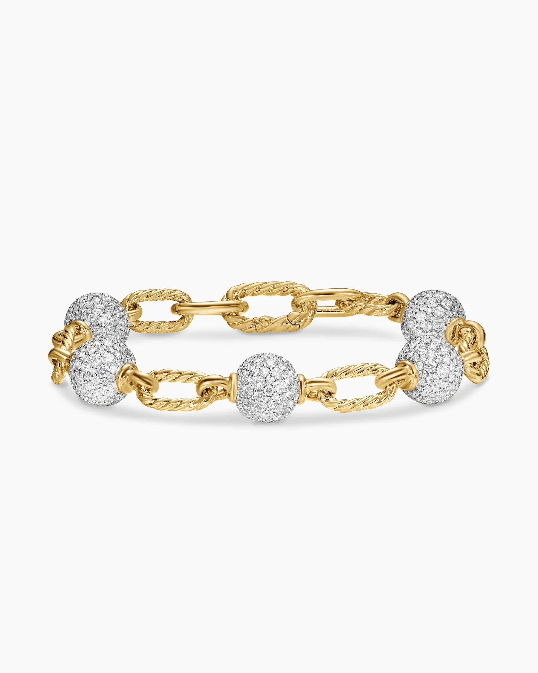 DY Madison® Pavé Bead Chain Bracelet in 18K Yellow Gold with Diamonds, 8.5mm