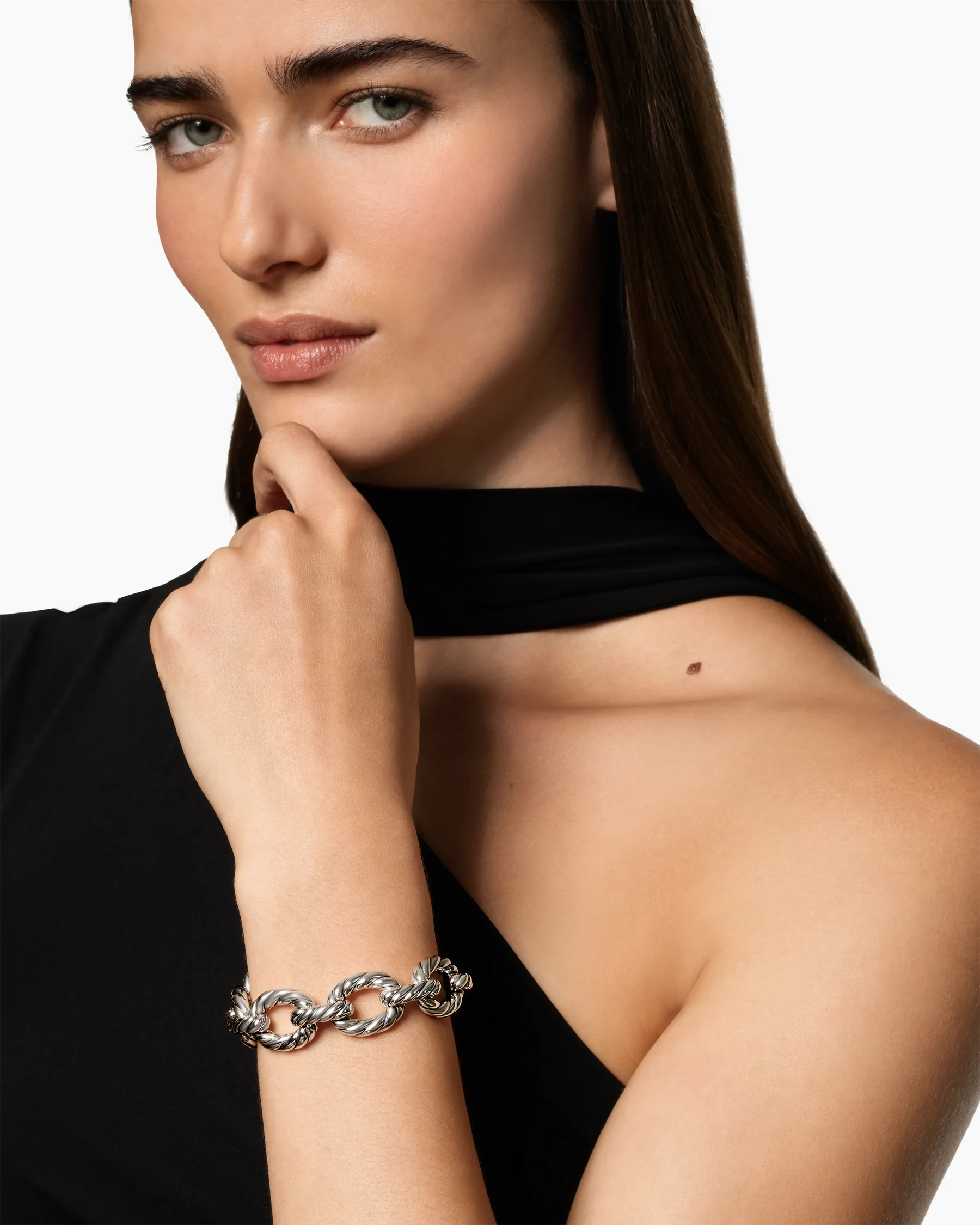Sculpted Cable Oval Link Bracelet in Sterling Silver, 18mm
