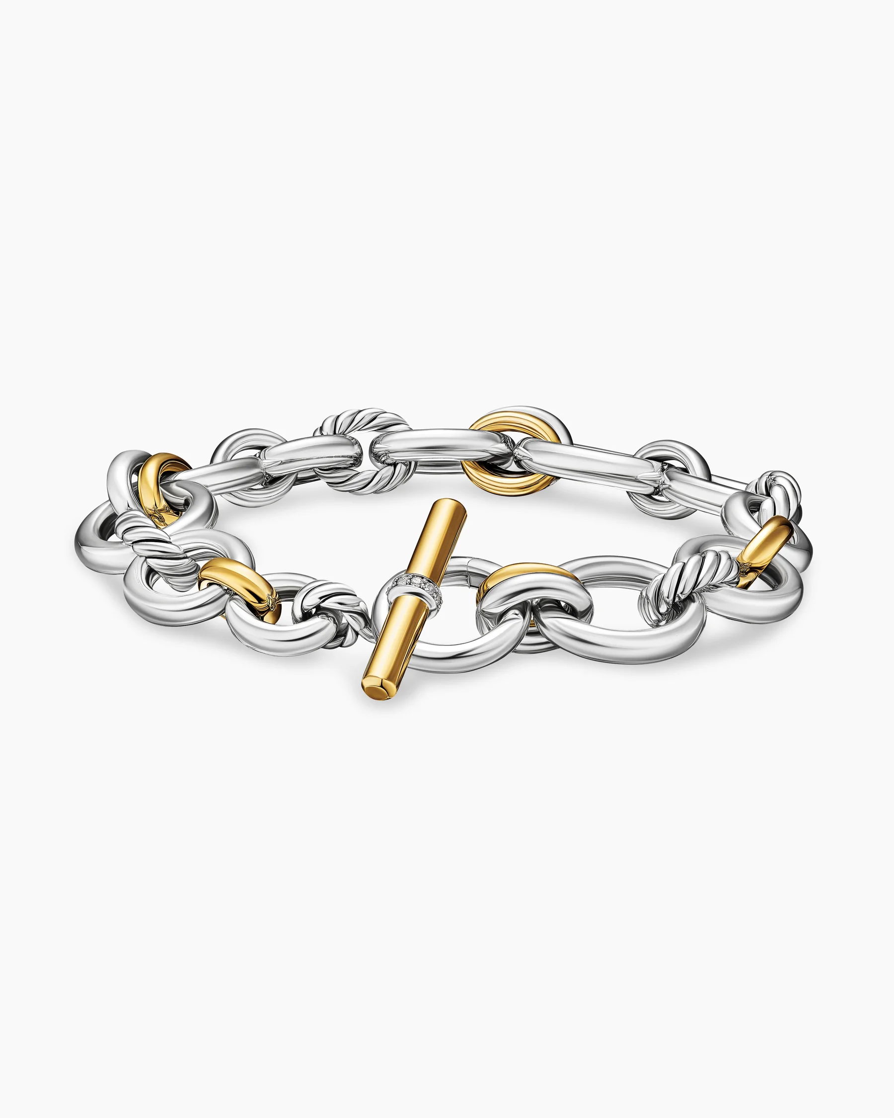 DY Mercer® Chain Bracelet in Sterling Silver with 18K Yellow Gold and Diamonds, 8mm