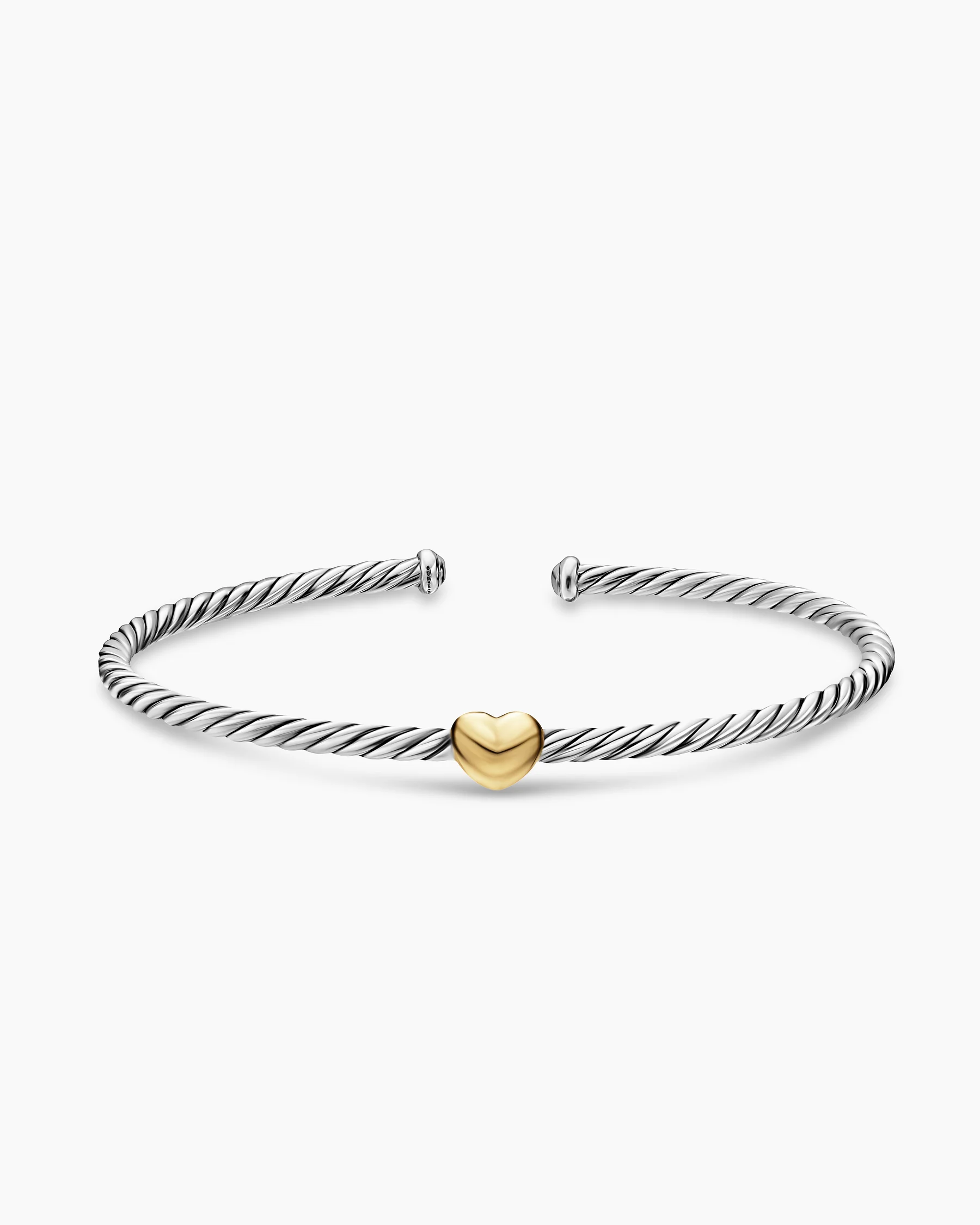 Micro Cable Flex® Heart Station Bracelet in Sterling Silver with 14K Yellow Gold, 2.6mm