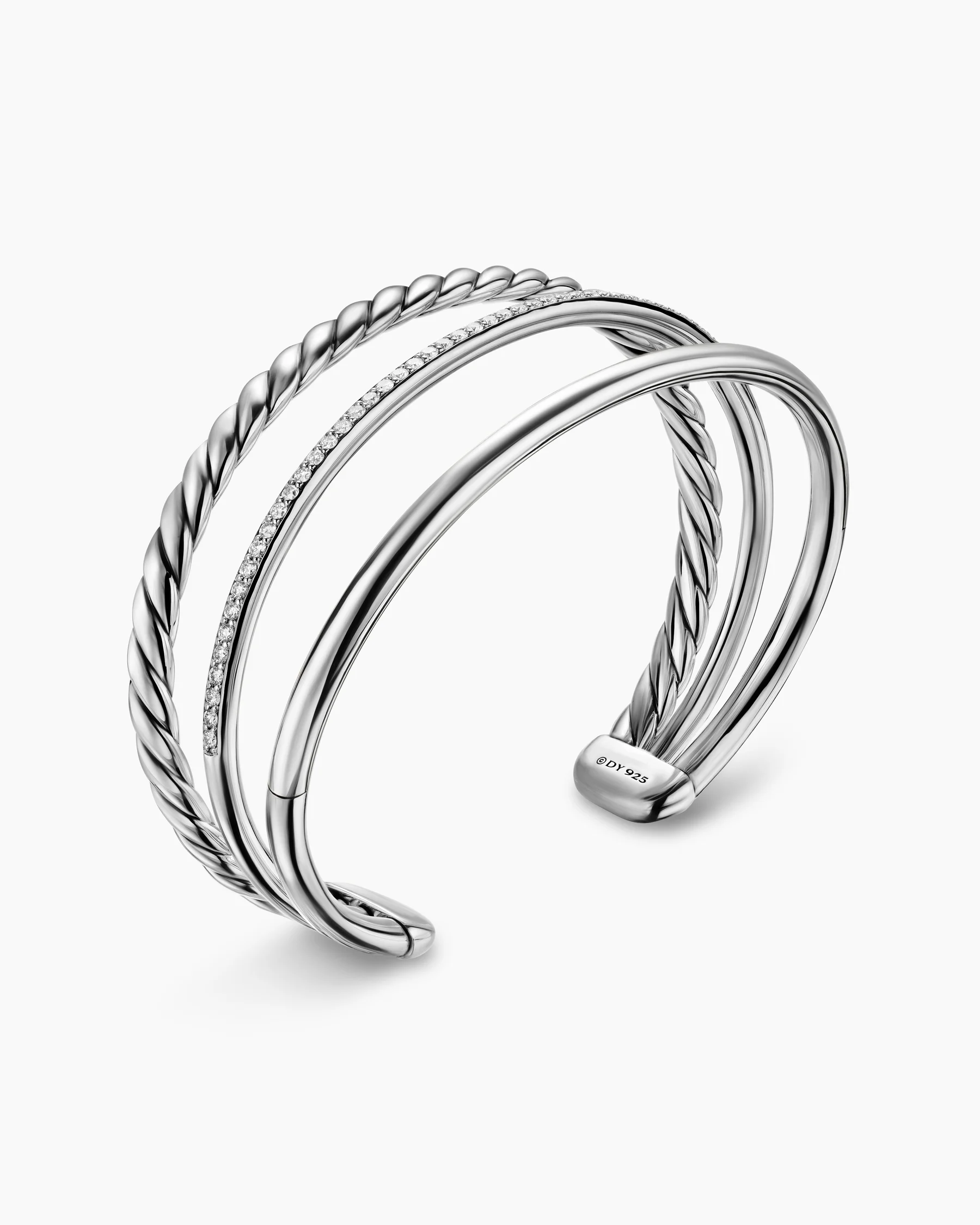 DY Mercer® Three Row Cuff Bracelet in Sterling Silver with Diamonds, 10.4mm 3 DY Mercer® Three Row Cuff Bracelet in Sterling Silver with Diamonds, 10.4mm