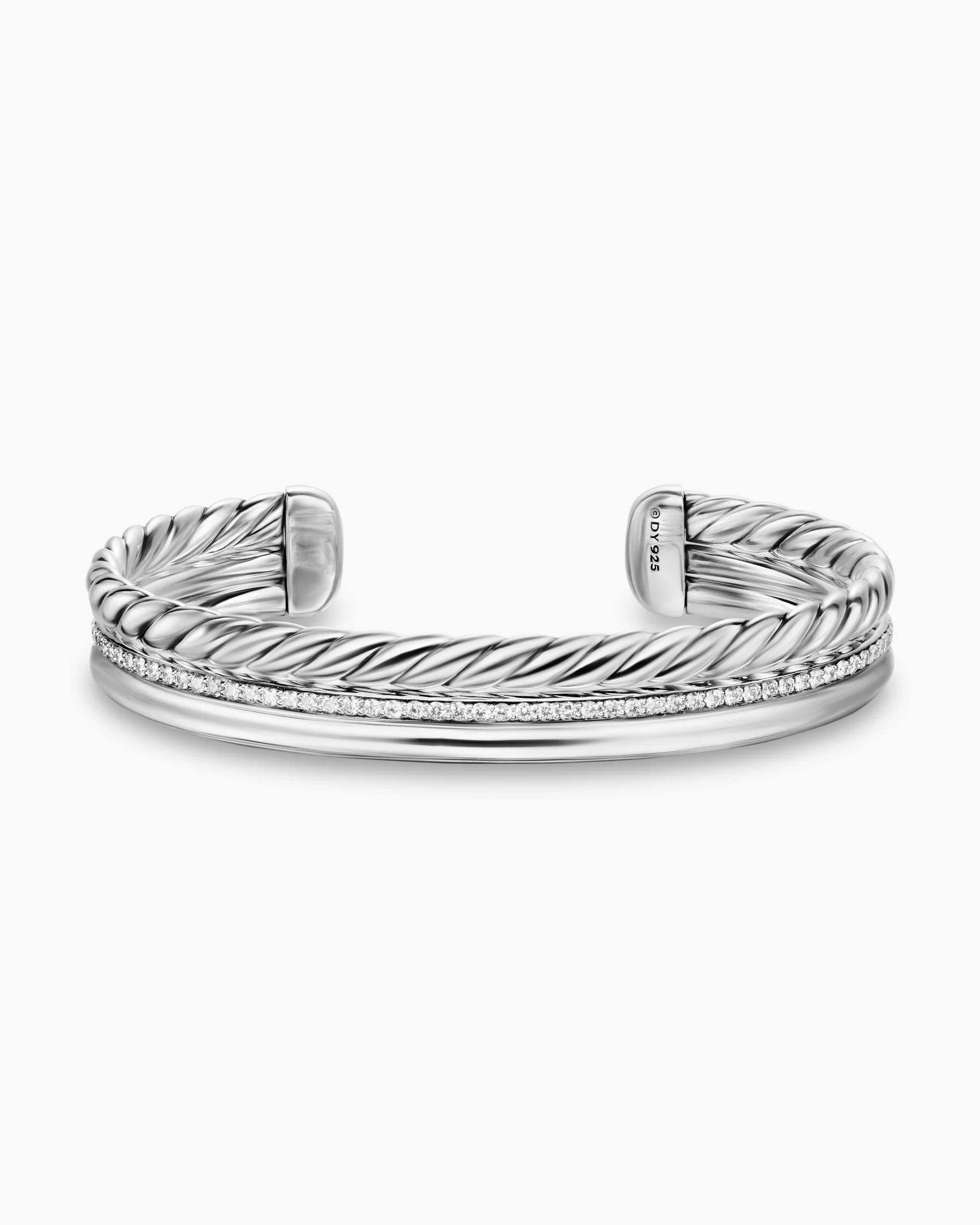 DY Mercer® Three Row Cuff Bracelet in Sterling Silver with Diamonds, 10.4mm 4 DY Mercer® Three Row Cuff Bracelet in Sterling Silver with Diamonds, 10.4mm
