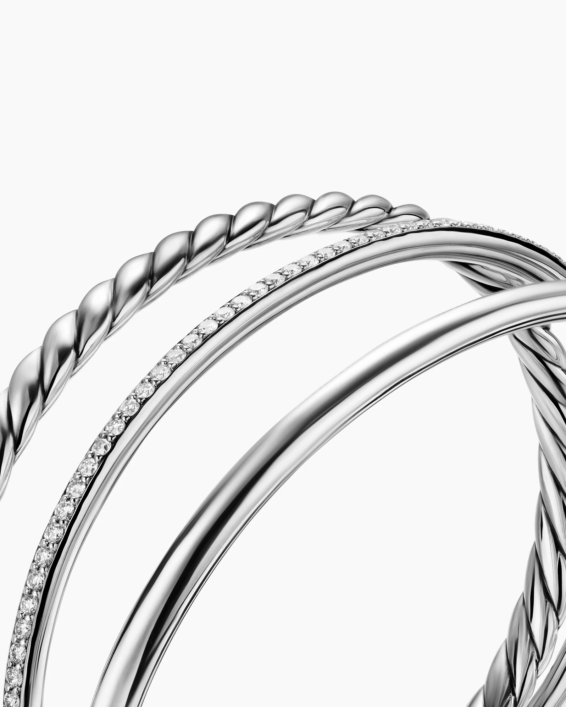 DY Mercer® Three Row Cuff Bracelet in Sterling Silver with Diamonds, 10.4mm 5 DY Mercer® Three Row Cuff Bracelet in Sterling Silver with Diamonds, 10.4mm