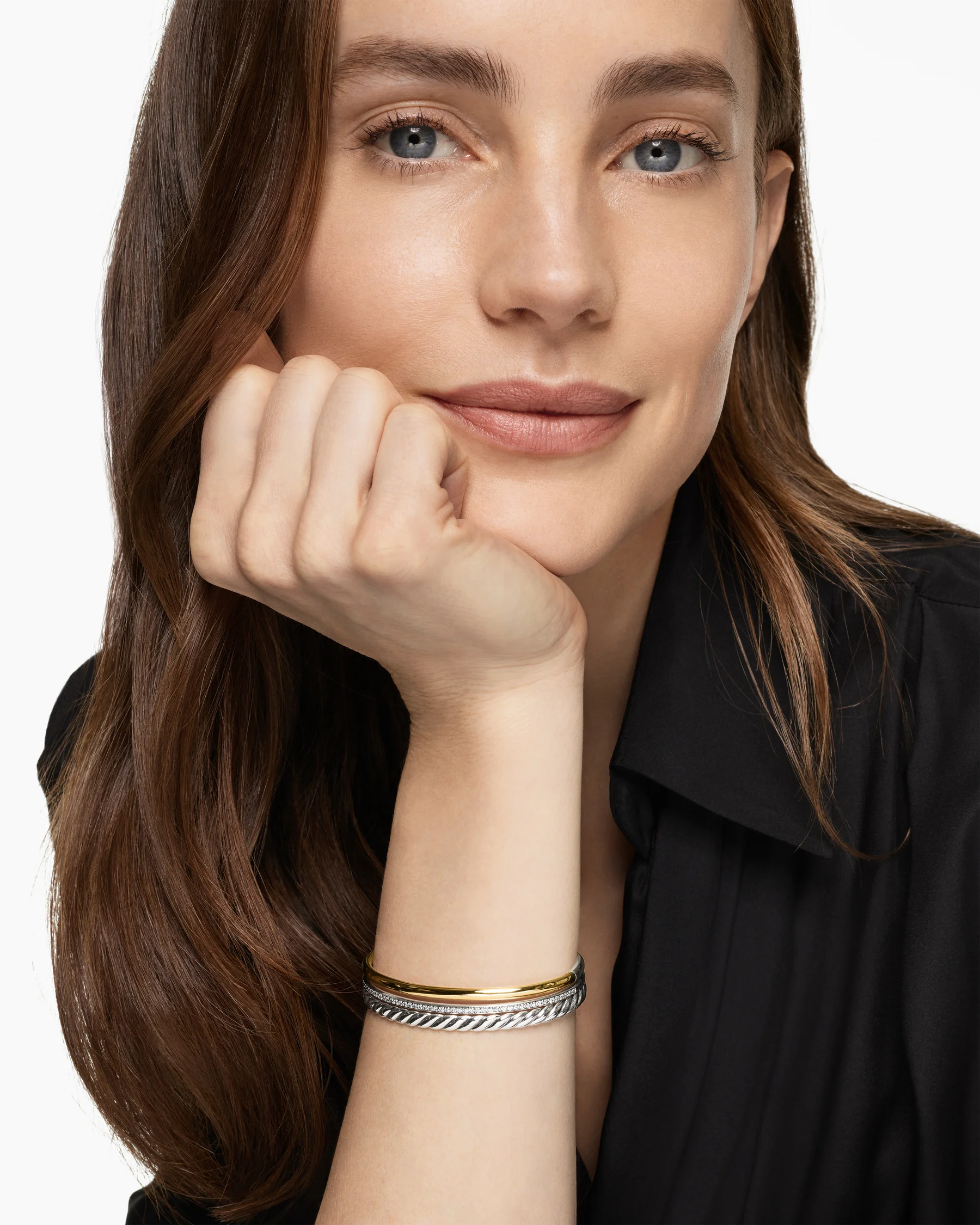 DY Mercer® Three Row Cuff Bracelet in Sterling Silver with Diamonds, 10.4mm 7 DY Mercer® Three Row Cuff Bracelet in Sterling Silver with Diamonds, 10.4mm