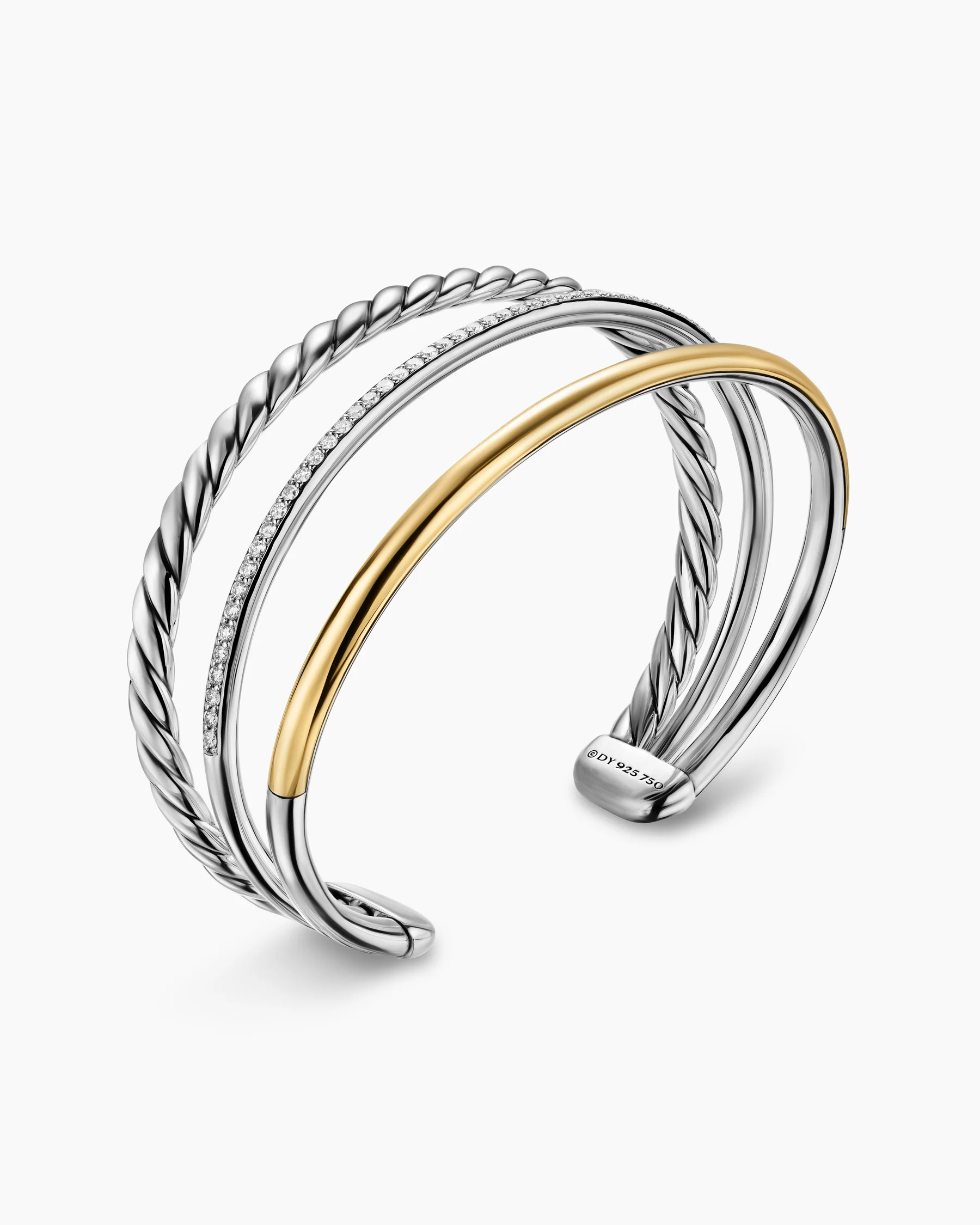 DY Mercer® Three Row Cuff Bracelet in Sterling Silver with Diamonds, 10.4mm 8 DY Mercer® Three Row Cuff Bracelet in Sterling Silver with Diamonds, 10.4mm