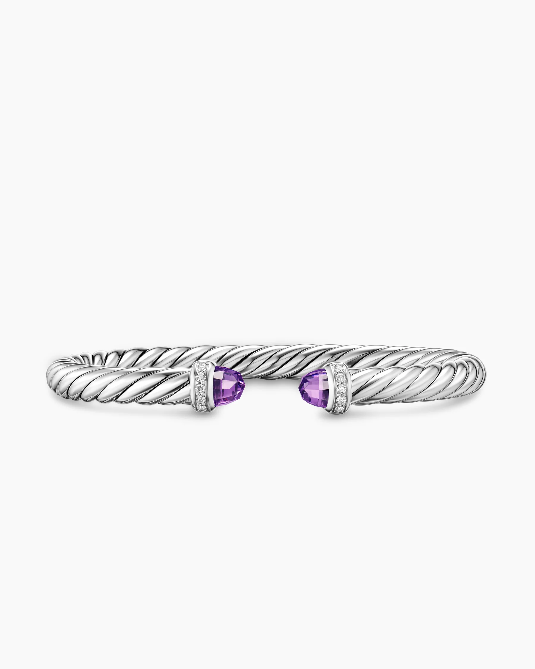Cable Flex® Bracelet in Sterling Silver with Amethyst and Diamonds, 6mm