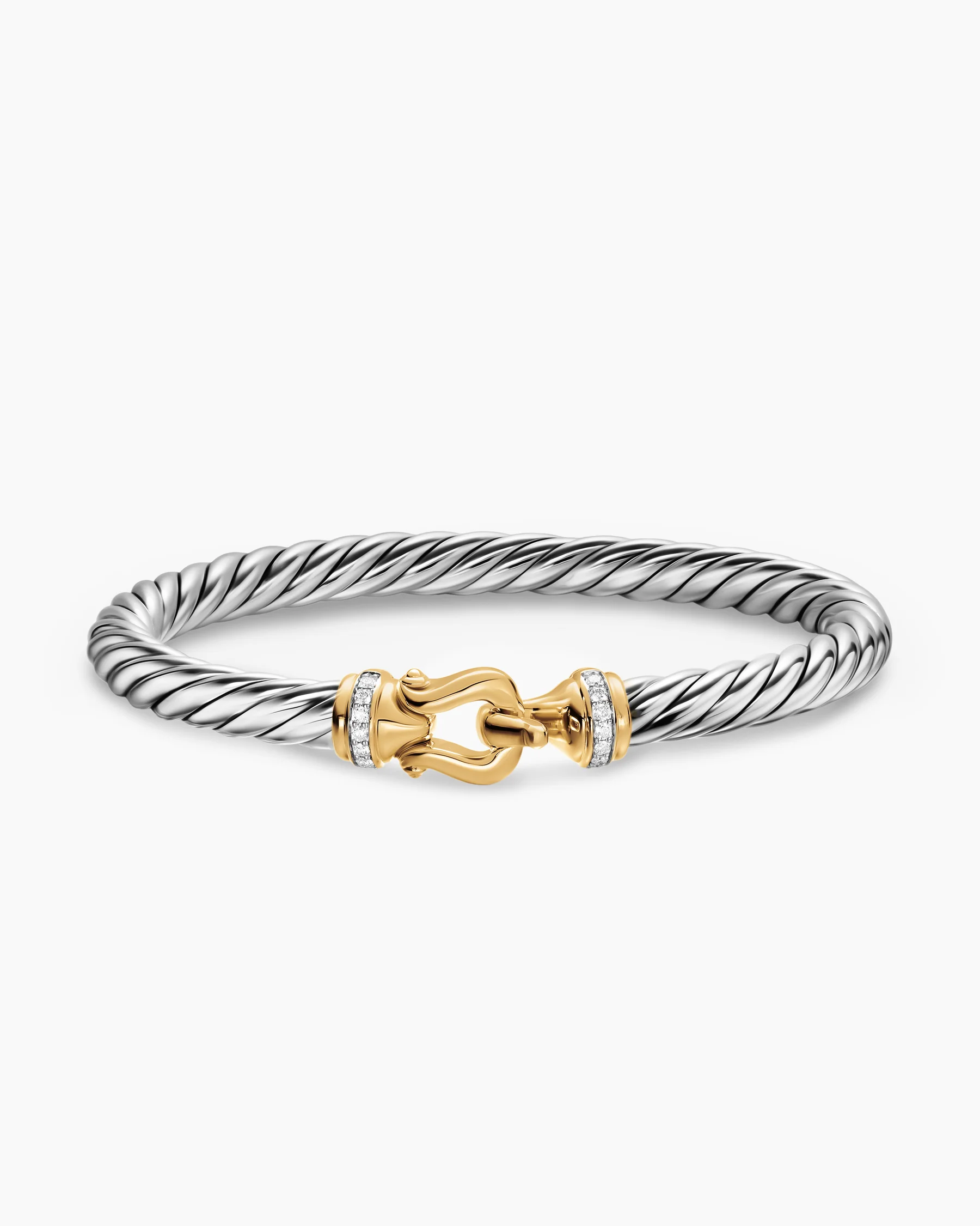 Cable Flex® Buckle Bracelet in Sterling Silver with Diamonds, 6mm 10 Cable Flex® Buckle Bracelet in Sterling Silver with Diamonds, 6mm
