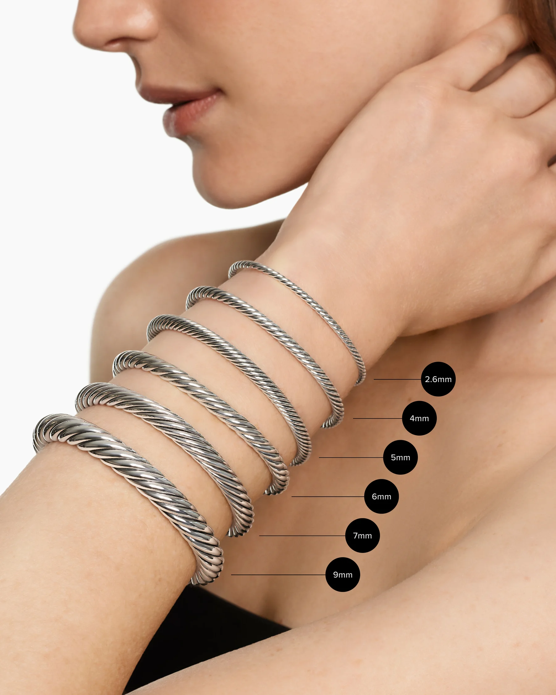 Cable Flex® Buckle Bracelet in Sterling Silver with Diamonds, 6mm 13 Cable Flex® Buckle Bracelet in Sterling Silver with Diamonds, 6mm