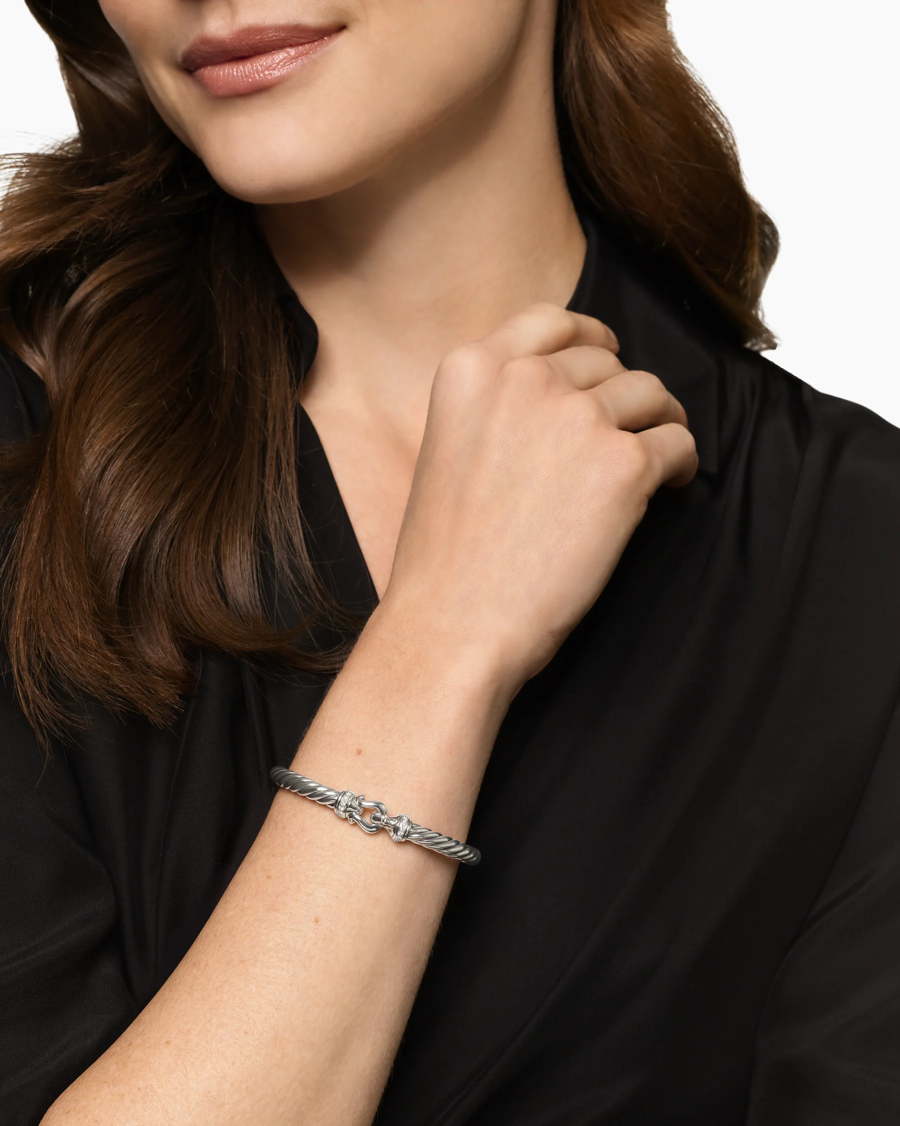 Cable Flex® Buckle Bracelet in Sterling Silver with Diamonds, 6mm 15 Cable Flex® Buckle Bracelet in Sterling Silver with Diamonds, 6mm