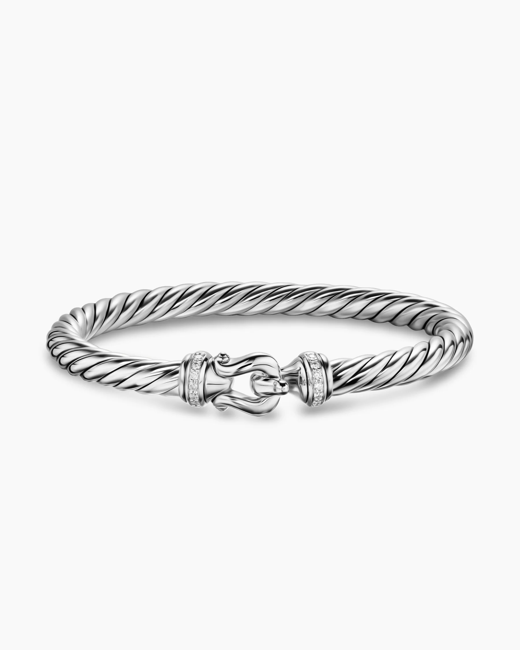 Cable Flex® Buckle Bracelet in Sterling Silver with Diamonds, 6mm 17 Cable Flex® Buckle Bracelet in Sterling Silver with Diamonds, 6mm