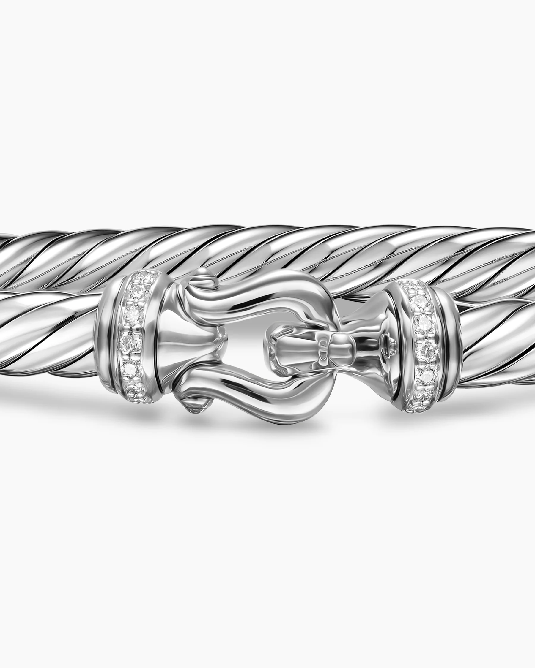Cable Flex® Buckle Bracelet in Sterling Silver with Diamonds, 6mm 19 Cable Flex® Buckle Bracelet in Sterling Silver with Diamonds, 6mm