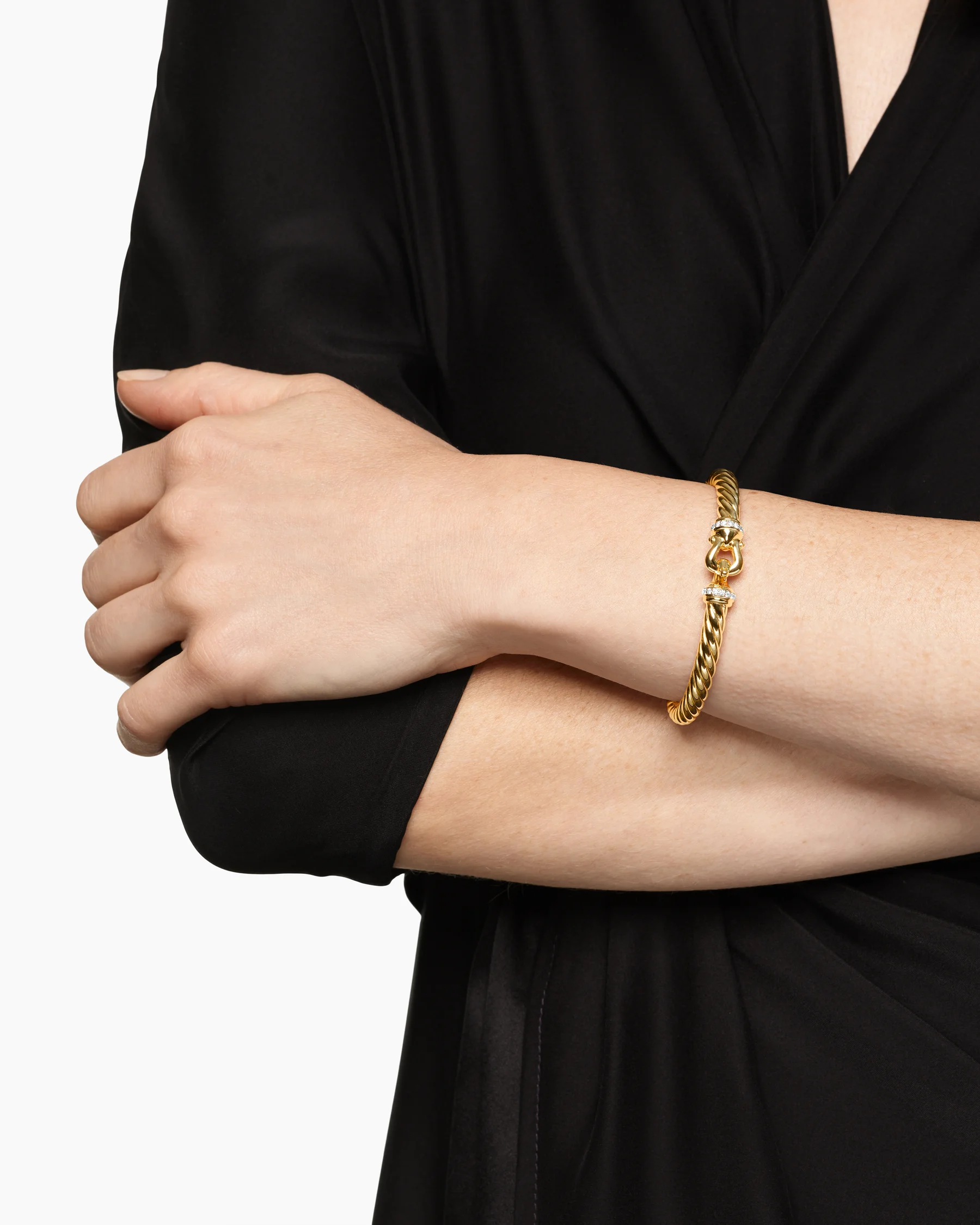 Cable Flex® Buckle Bracelet in Sterling Silver with Diamonds, 6mm 2 Cable Flex® Buckle Bracelet in Sterling Silver with Diamonds, 6mm