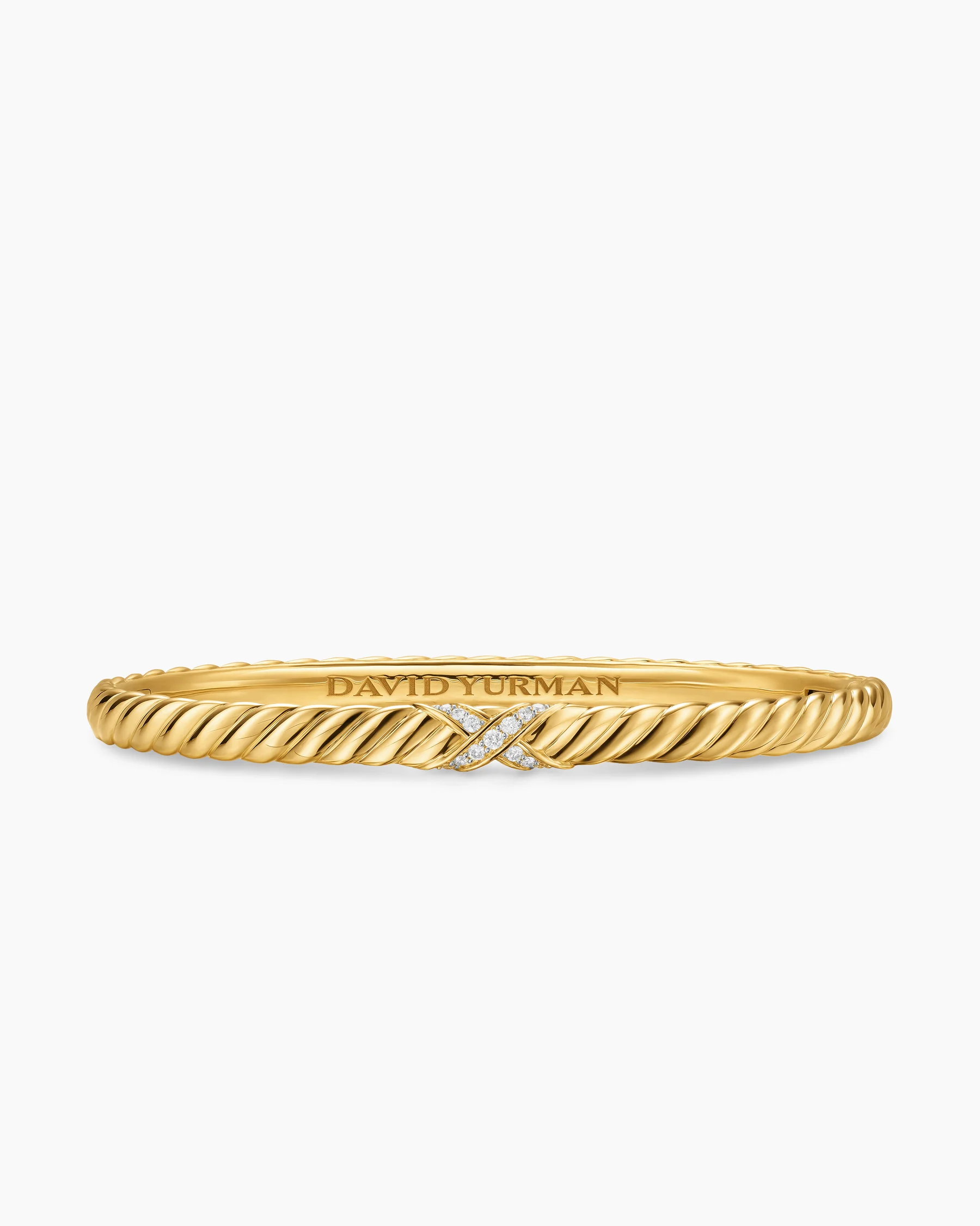 Sculpted Cable X Bracelet in 18K Yellow Gold with Diamonds, 4.6mm