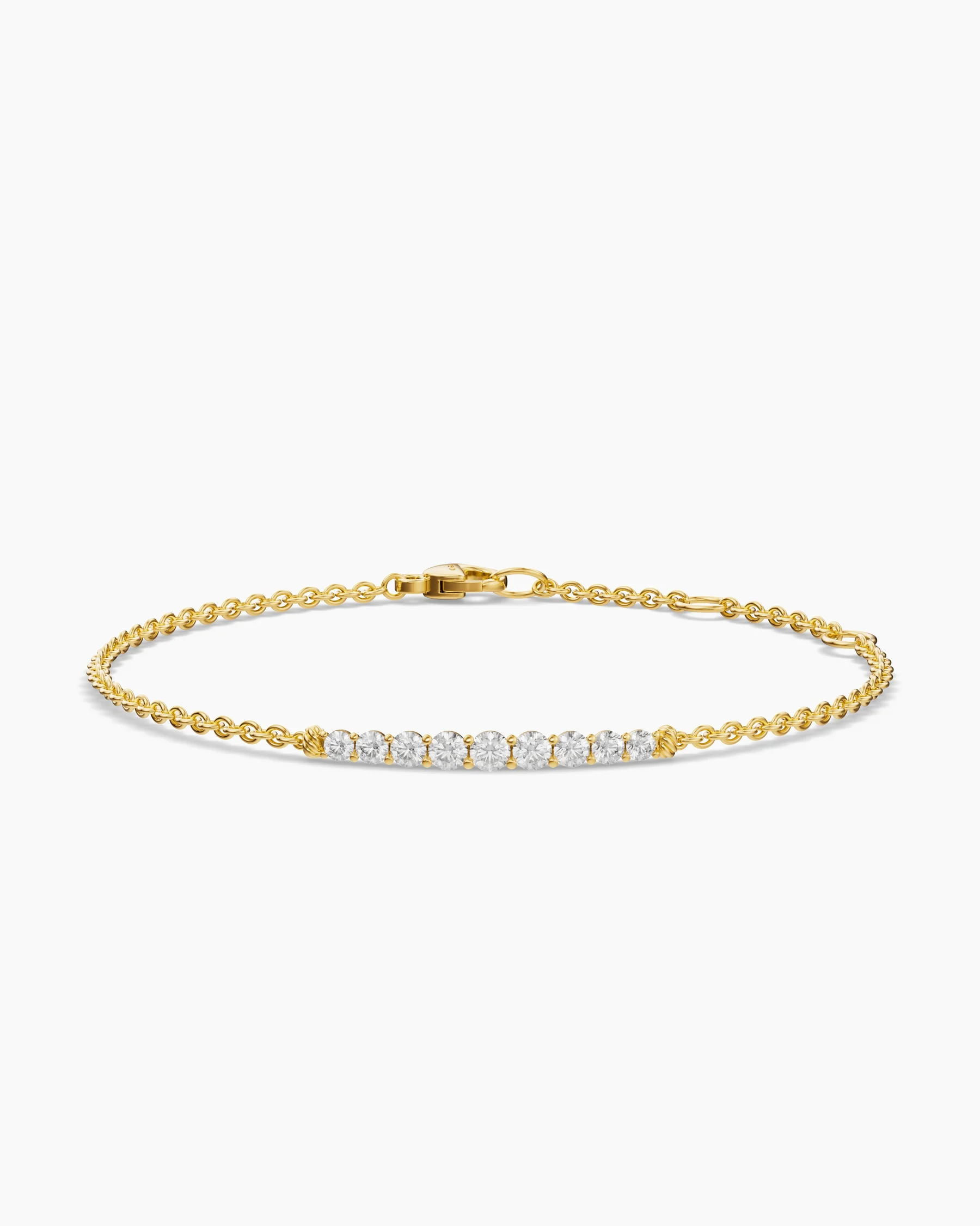 Petite Pavé Tapered Bar Chain Bracelet in 18K Yellow Gold with Diamonds, 1.5mm