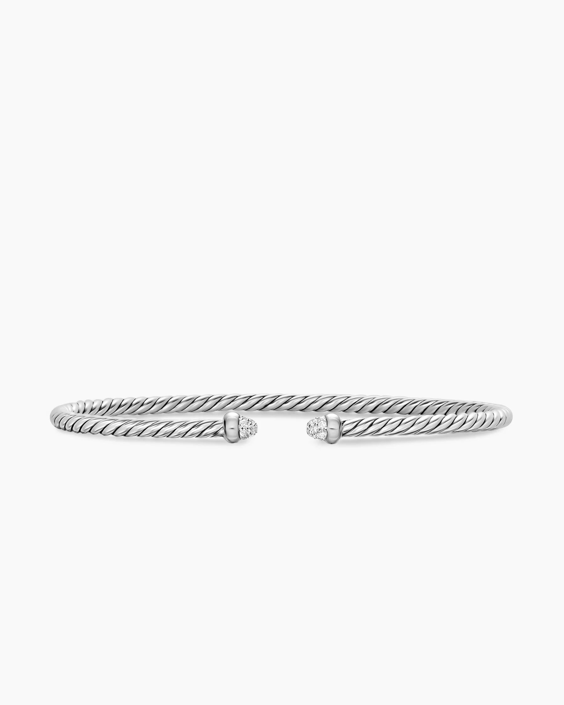 Micro Cable Flex® Bracelet in Sterling Silver with Pavé Diamond Domes, 2.6mm