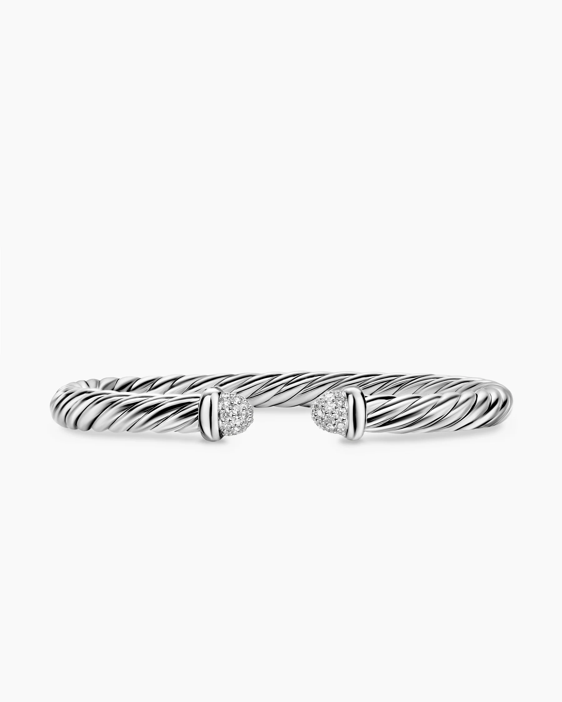Cable Flex® Bracelet in Sterling Silver with Pavé Diamond Domes, 6mm