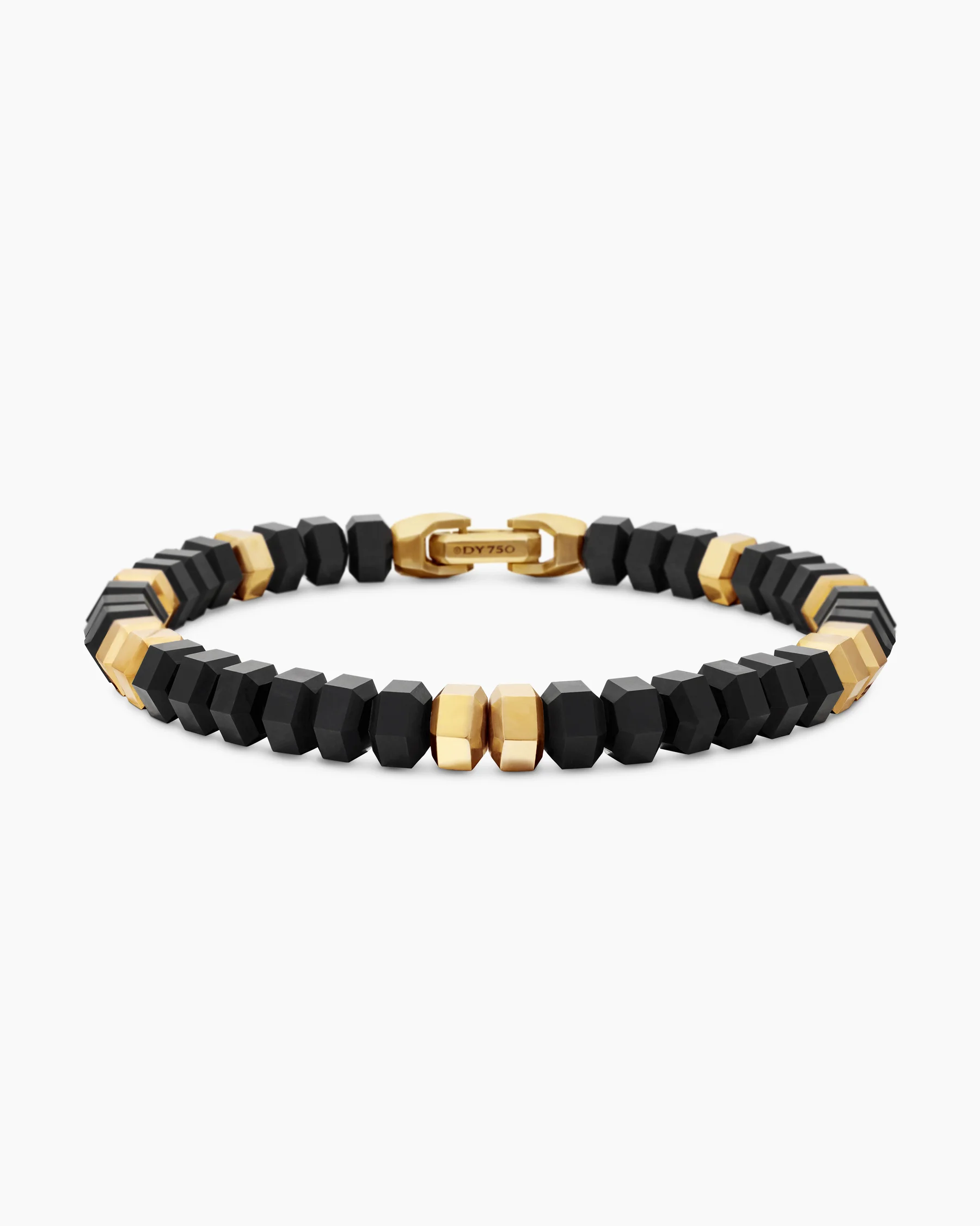 Hex Bead Bracelet with Black Onyx and 18K Yellow Gold, 8mm
