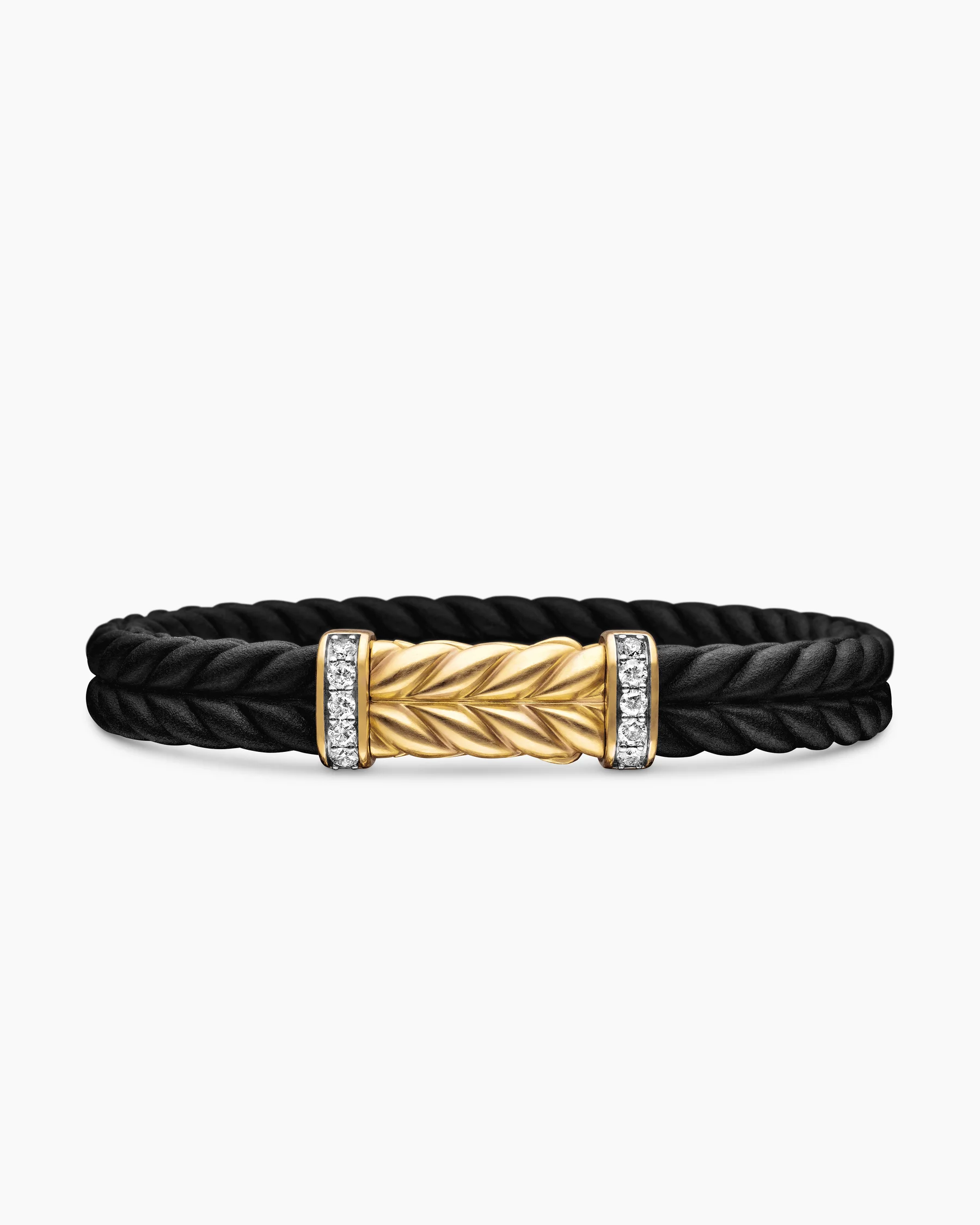 Chevron Bracelet in Black Rubber with 18K Yellow Gold and Diamonds, 9mm 22 Chevron Bracelet in Black Rubber with 18K Yellow Gold and Diamonds, 9mm