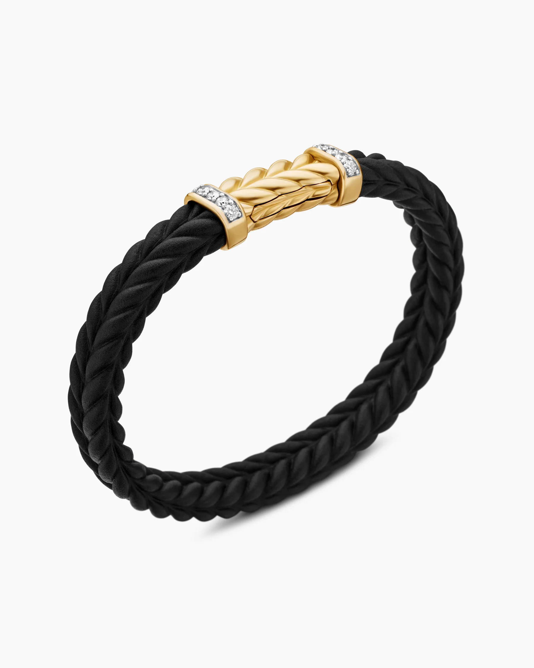 Chevron Bracelet in Black Rubber with 18K Yellow Gold and Diamonds, 9mm 24 Chevron Bracelet in Black Rubber with 18K Yellow Gold and Diamonds, 9mm