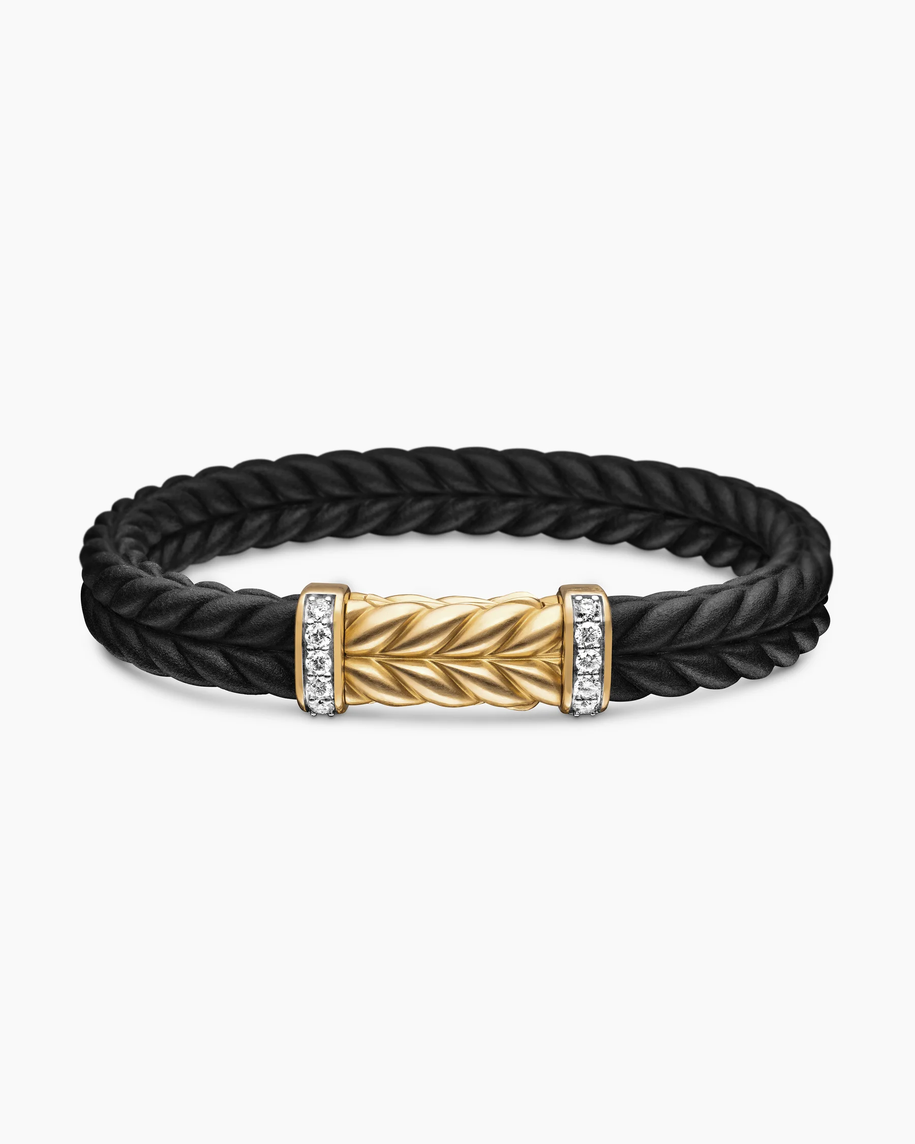 Chevron Bracelet in Black Rubber with 18K Yellow Gold and Diamonds, 9mm 25 Chevron Bracelet in Black Rubber with 18K Yellow Gold and Diamonds, 9mm