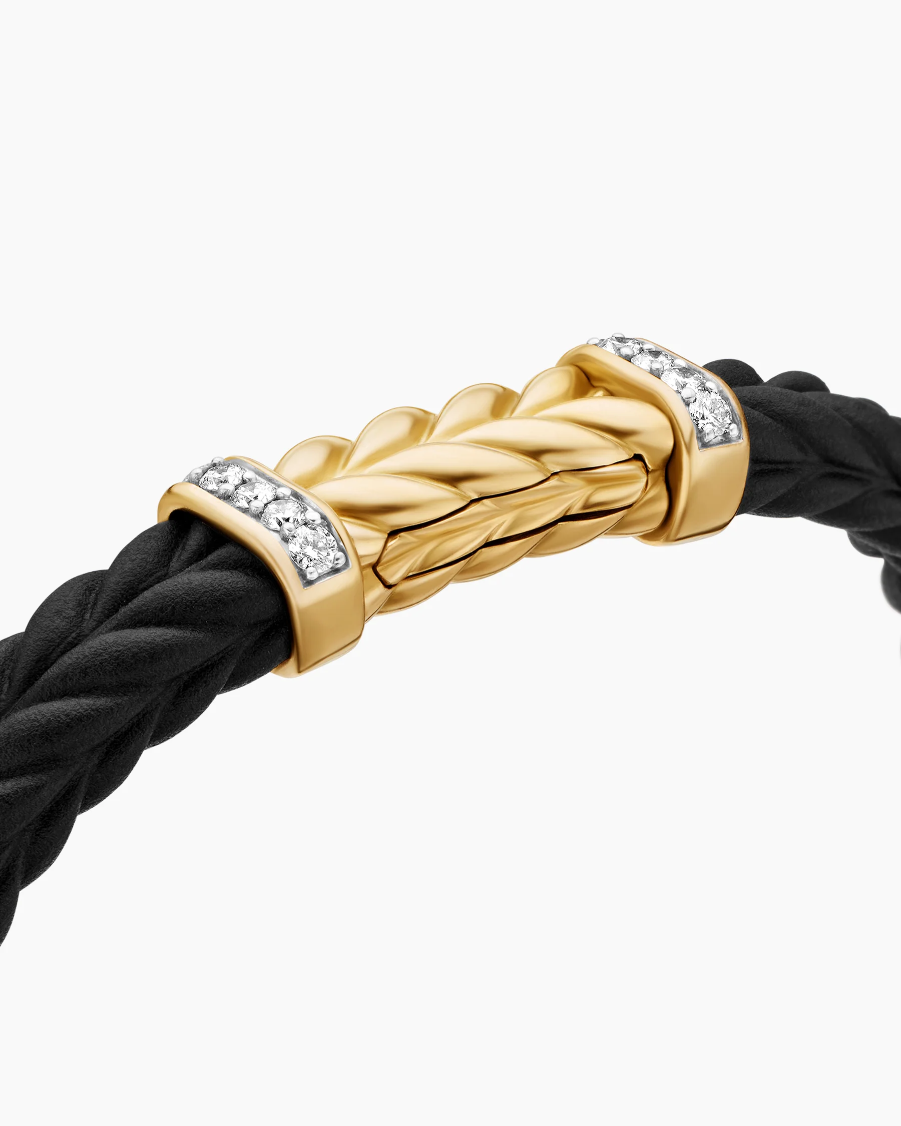 Chevron Bracelet in Black Rubber with 18K Yellow Gold and Diamonds, 9mm 26 Chevron Bracelet in Black Rubber with 18K Yellow Gold and Diamonds, 9mm