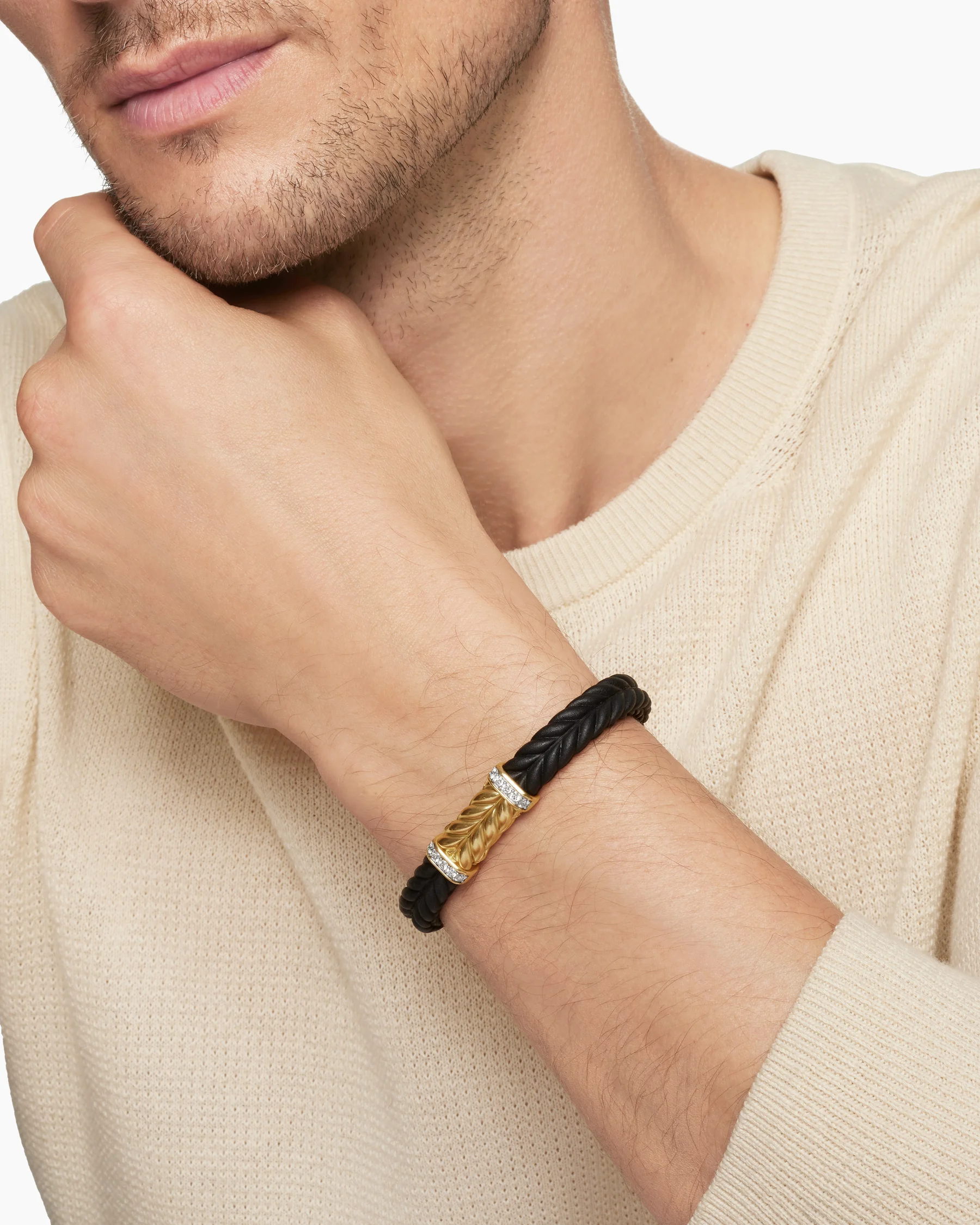 Chevron Bracelet in Black Rubber with 18K Yellow Gold and Diamonds, 9mm 28 Chevron Bracelet in Black Rubber with 18K Yellow Gold and Diamonds, 9mm