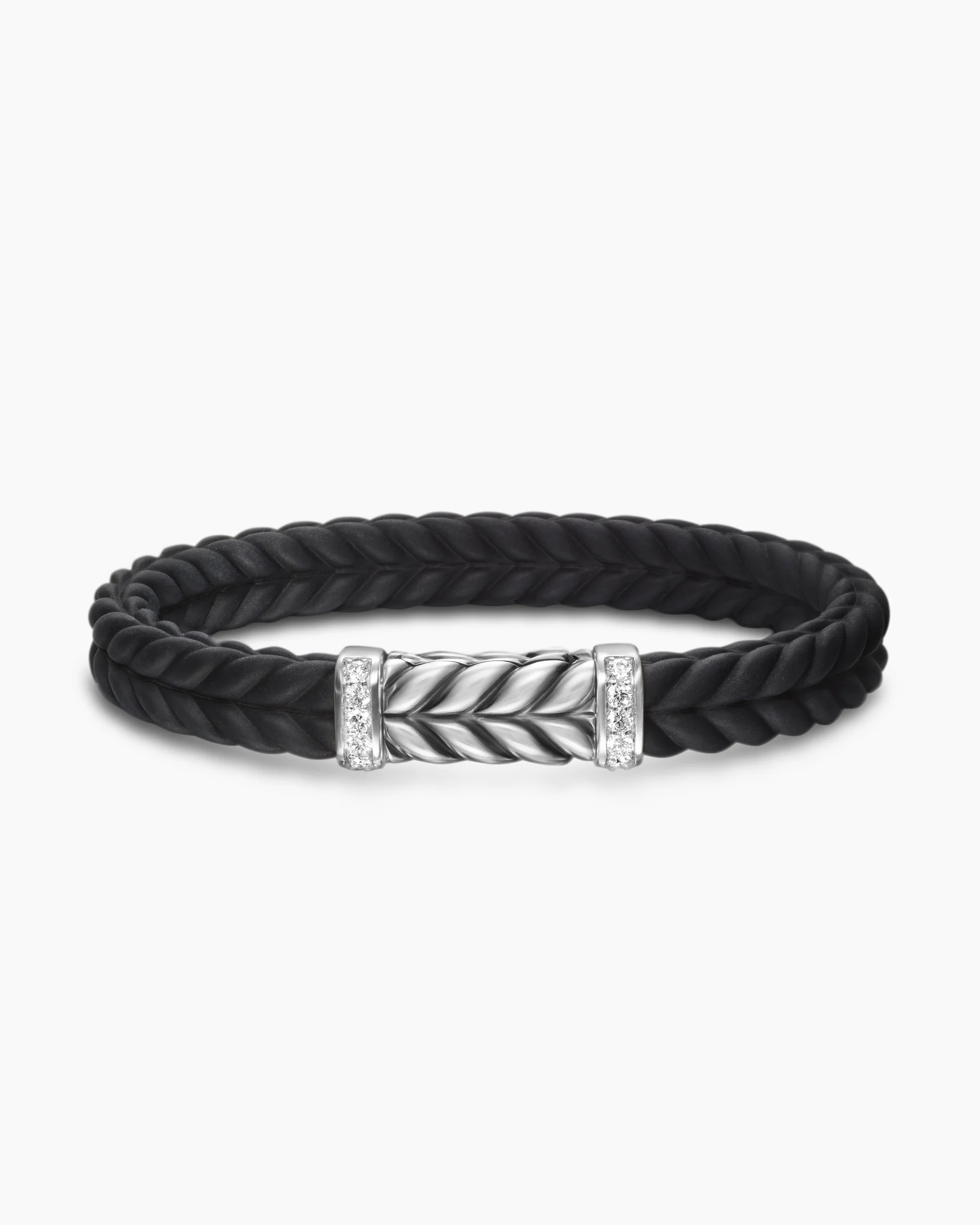 Chevron Bracelet in Black Rubber with 18K Yellow Gold and Diamonds, 9mm 75 Chevron Bracelet in Black Rubber with 18K Yellow Gold and Diamonds, 9mm