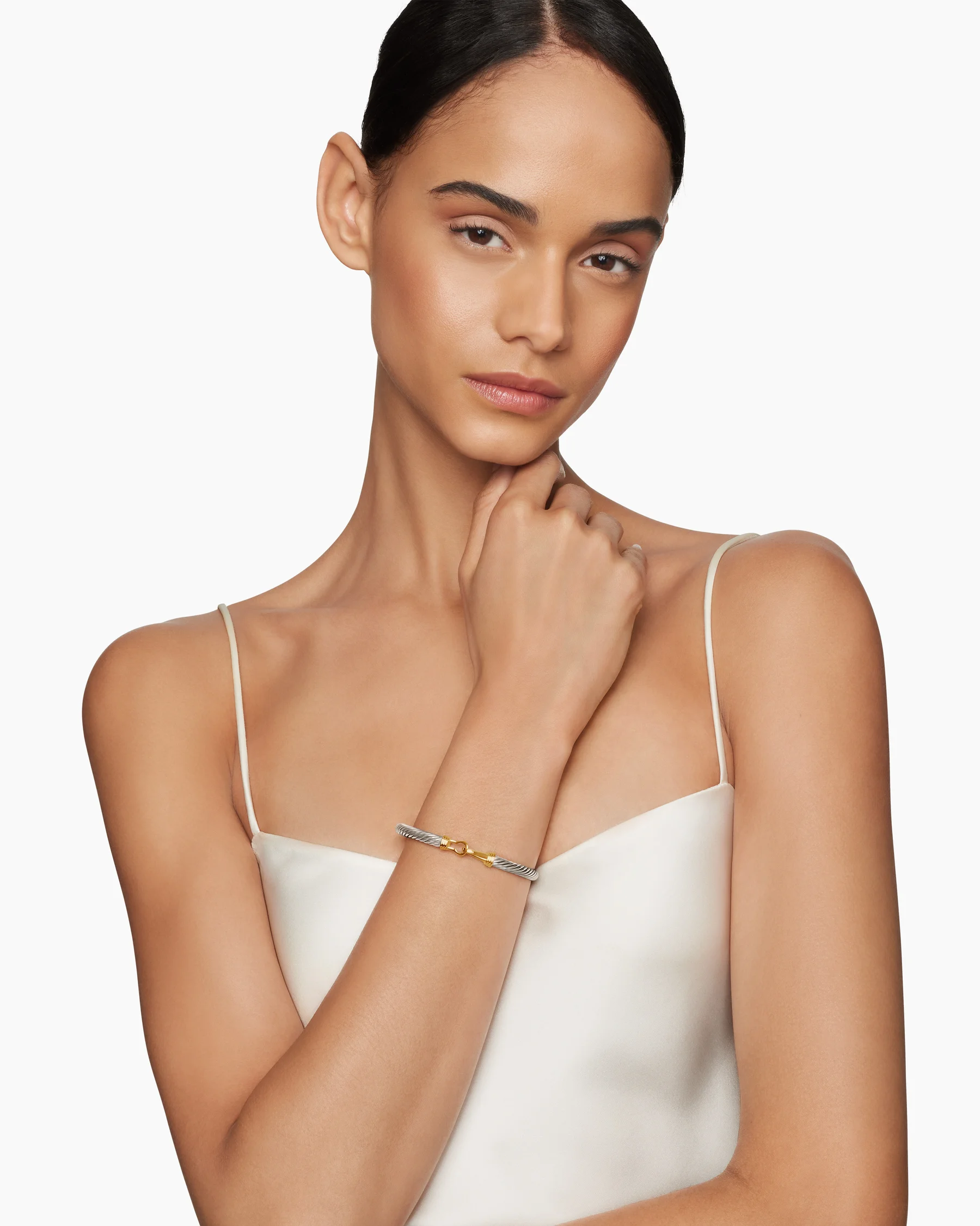 Buckle Classic Cable Bracelet in Sterling Silver with 14K Yellow Gold, 5mm