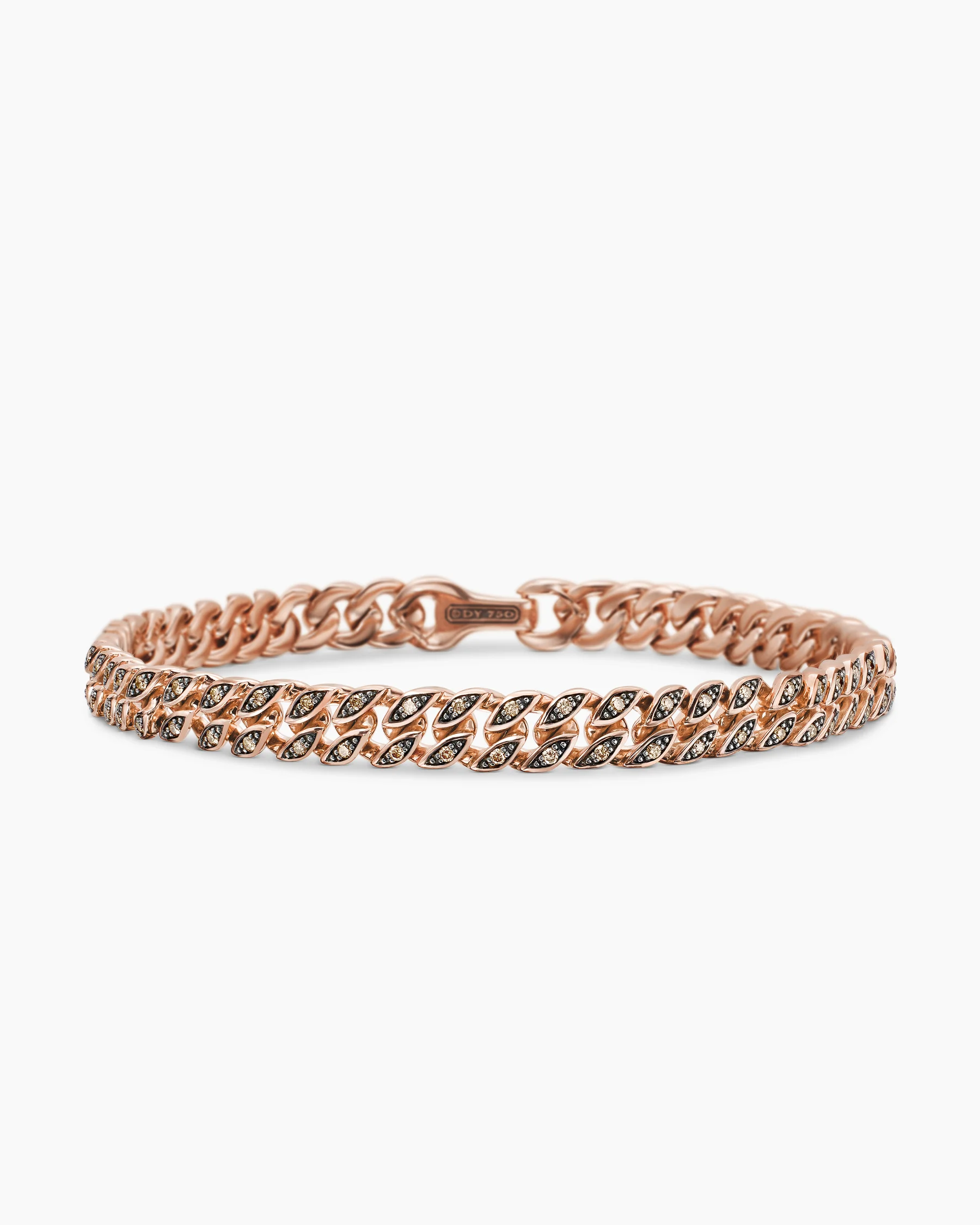 Curb Chain Bracelet in 18K Rose Gold with Cognac Diamonds, 6mm 49 Curb Chain Bracelet in 18K Rose Gold with Cognac Diamonds, 6mm