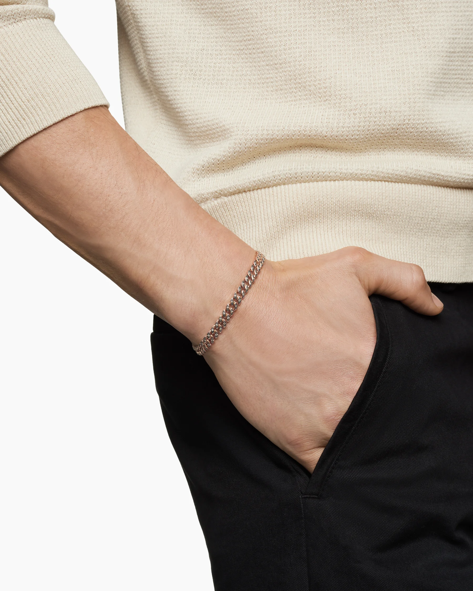 Curb Chain Bracelet in 18K Rose Gold with Cognac Diamonds, 6mm 53 Curb Chain Bracelet in 18K Rose Gold with Cognac Diamonds, 6mm