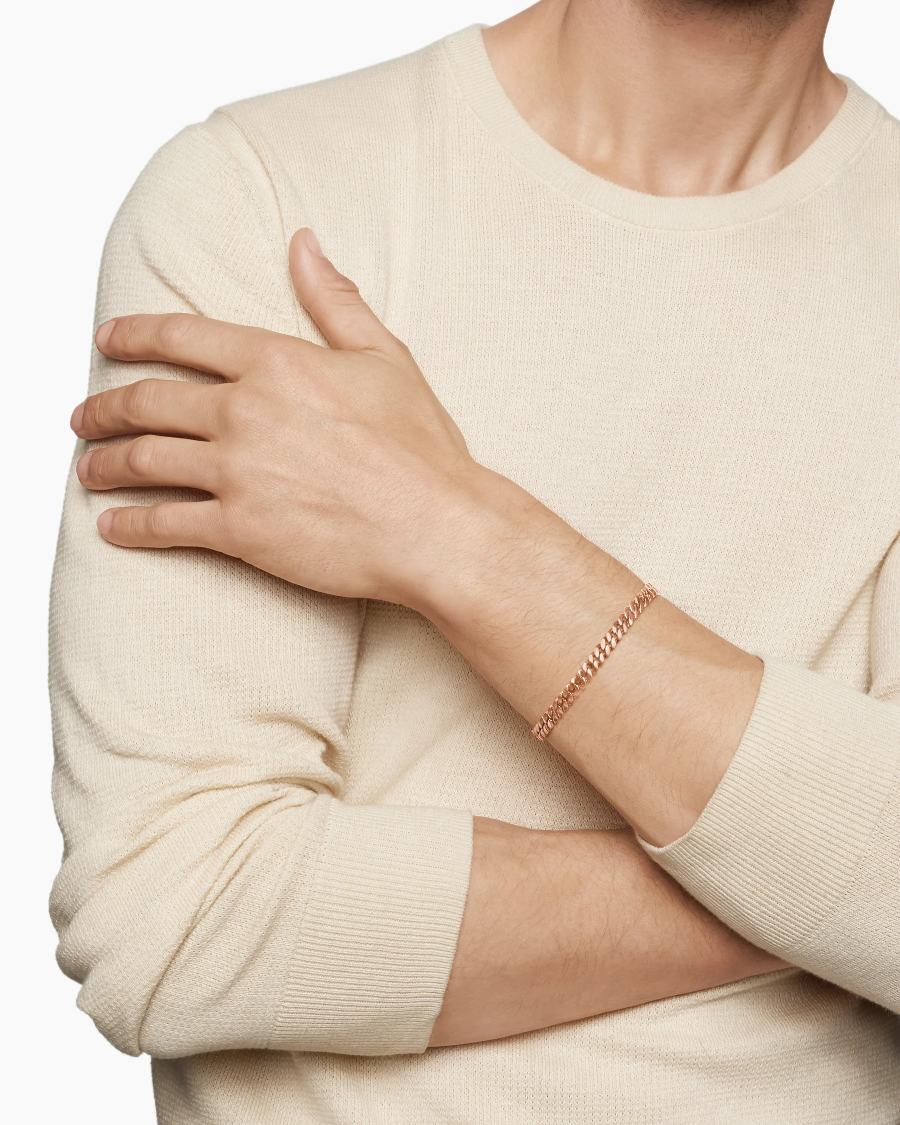 Curb Chain Bracelet in 18K Rose Gold with Cognac Diamonds, 6mm 56 Curb Chain Bracelet in 18K Rose Gold with Cognac Diamonds, 6mm