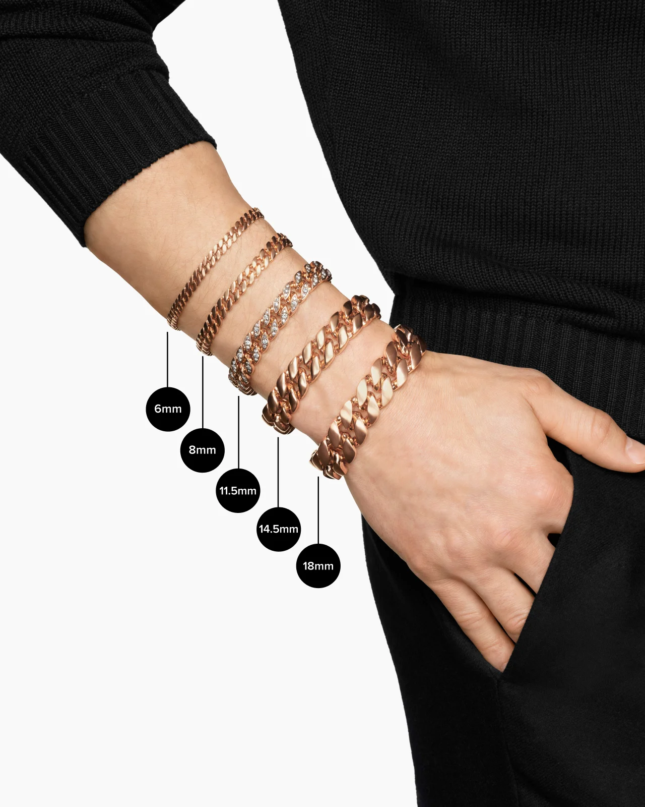 Curb Chain Bracelet in 18K Rose Gold with Cognac Diamonds, 6mm 63 Curb Chain Bracelet in 18K Rose Gold with Cognac Diamonds, 6mm