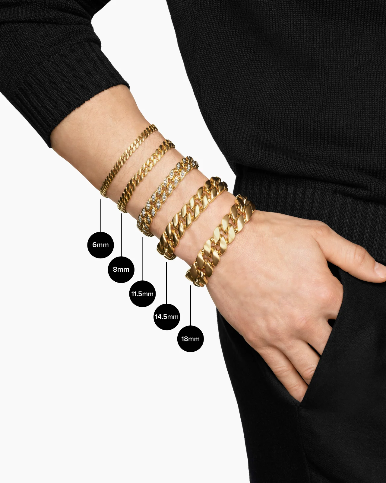 Curb Chain Bracelet in 18K Rose Gold with Cognac Diamonds, 6mm 9 Curb Chain Bracelet in 18K Rose Gold with Cognac Diamonds, 6mm