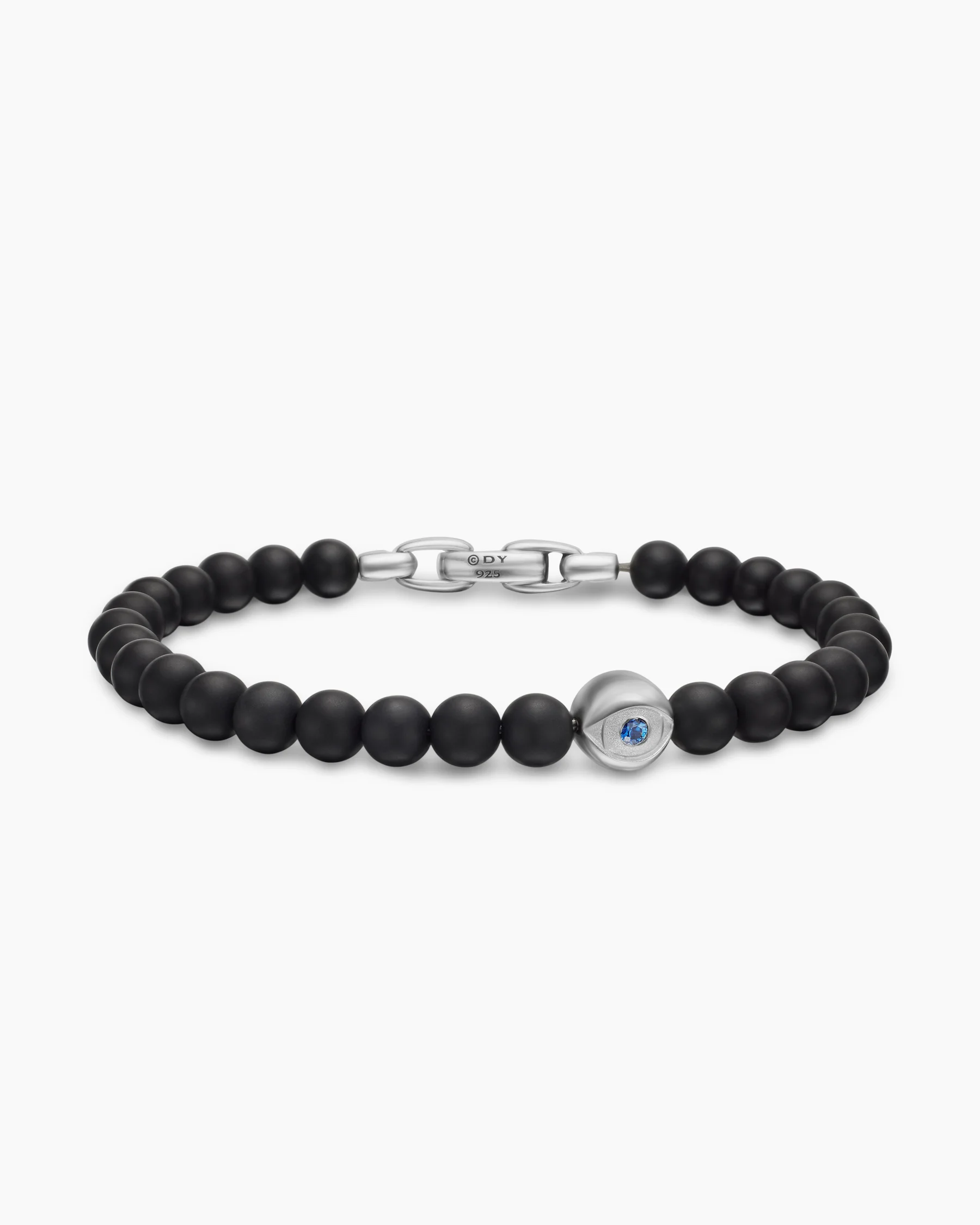 Spiritual Beads Evil Eye Bracelet in Sterling Silver with Black Onyx and Sapphire, 6mm