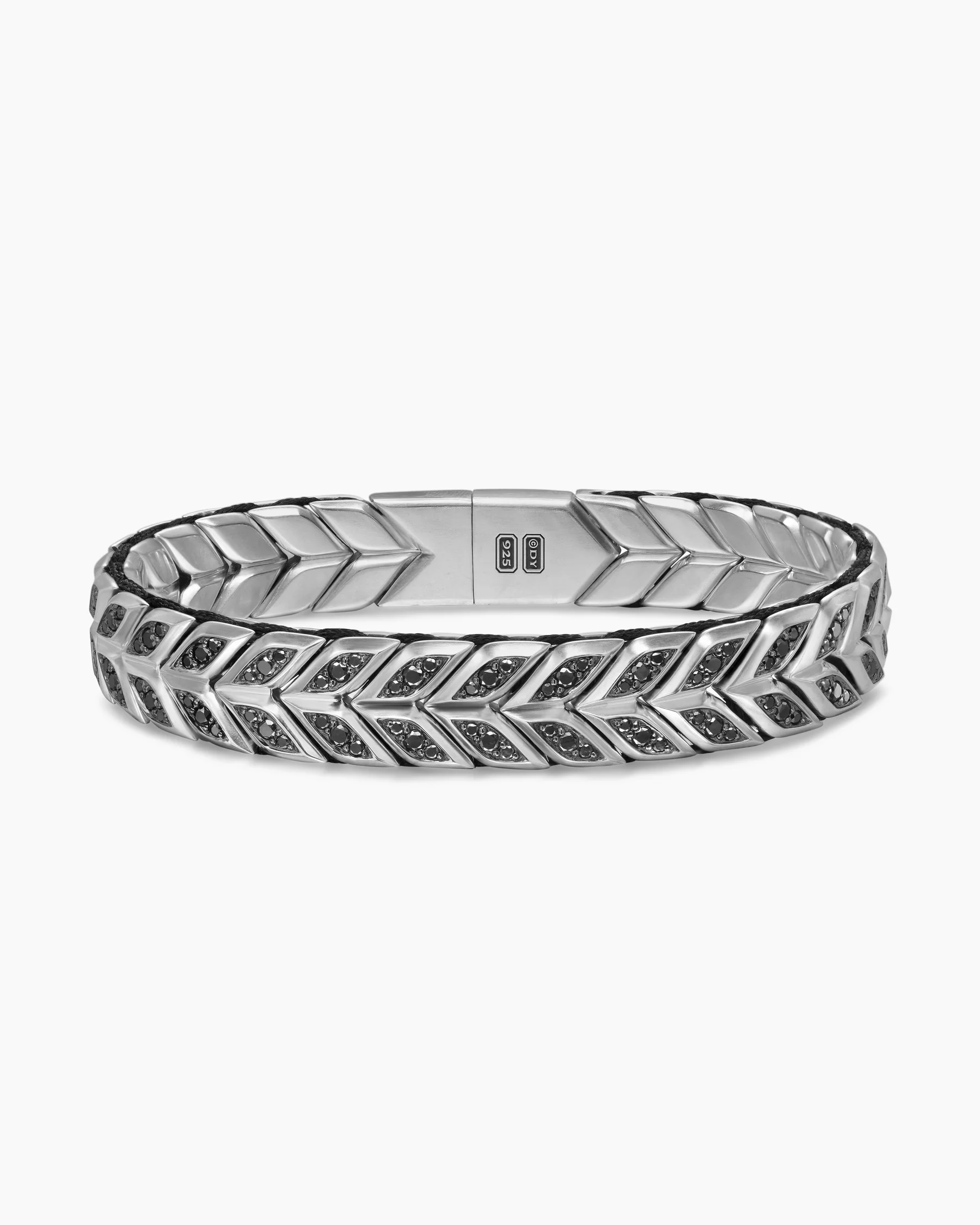 Chevron Woven Bracelet in Sterling Silver with Black Diamonds, 12mm 1 Chevron Woven Bracelet in Sterling Silver with Black Diamonds, 12mm