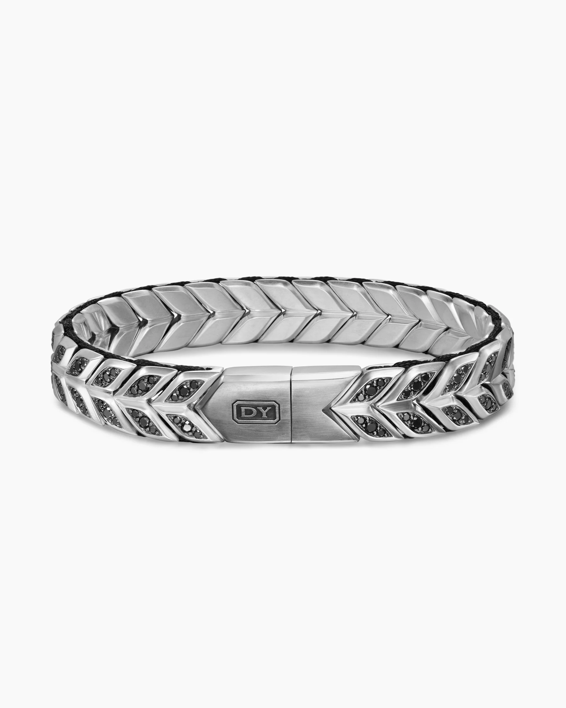 Chevron Woven Bracelet in Sterling Silver with Black Diamonds, 12mm 4 Chevron Woven Bracelet in Sterling Silver with Black Diamonds, 12mm