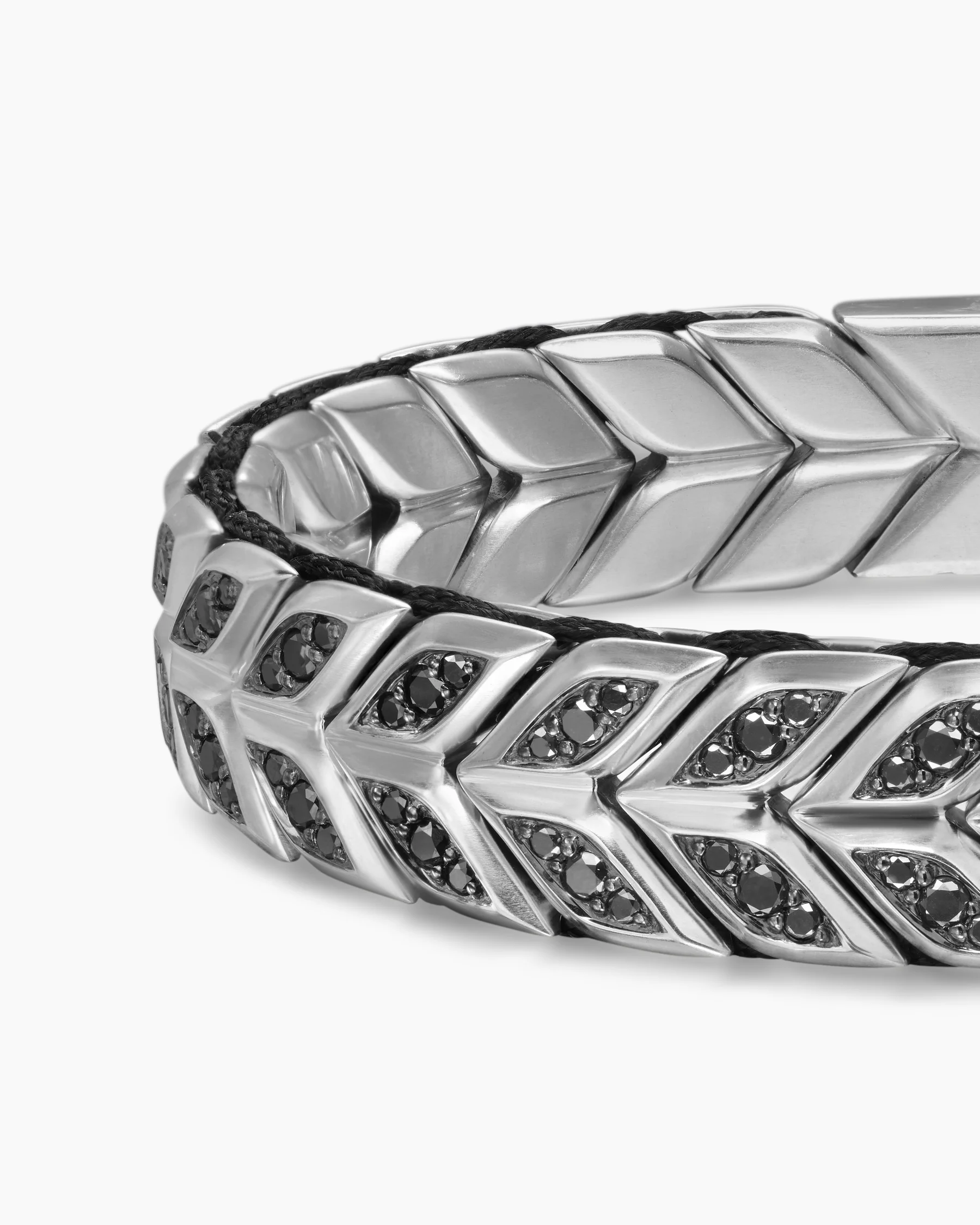 Chevron Woven Bracelet in Sterling Silver with Black Diamonds, 12mm 6 Chevron Woven Bracelet in Sterling Silver with Black Diamonds, 12mm