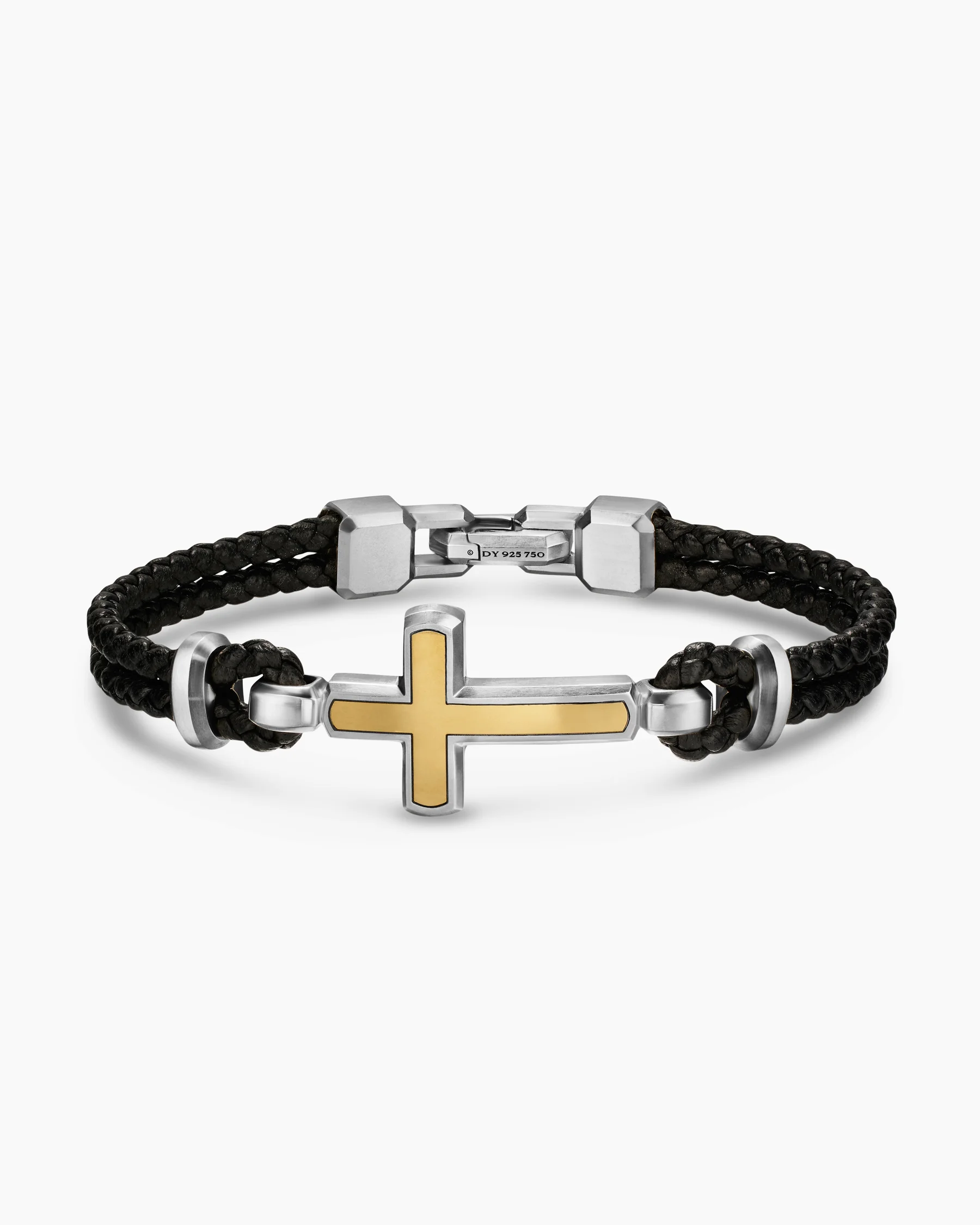 Streamline® Cross Station Bracelet in Black Leather with Sterling Silver, 6mm
