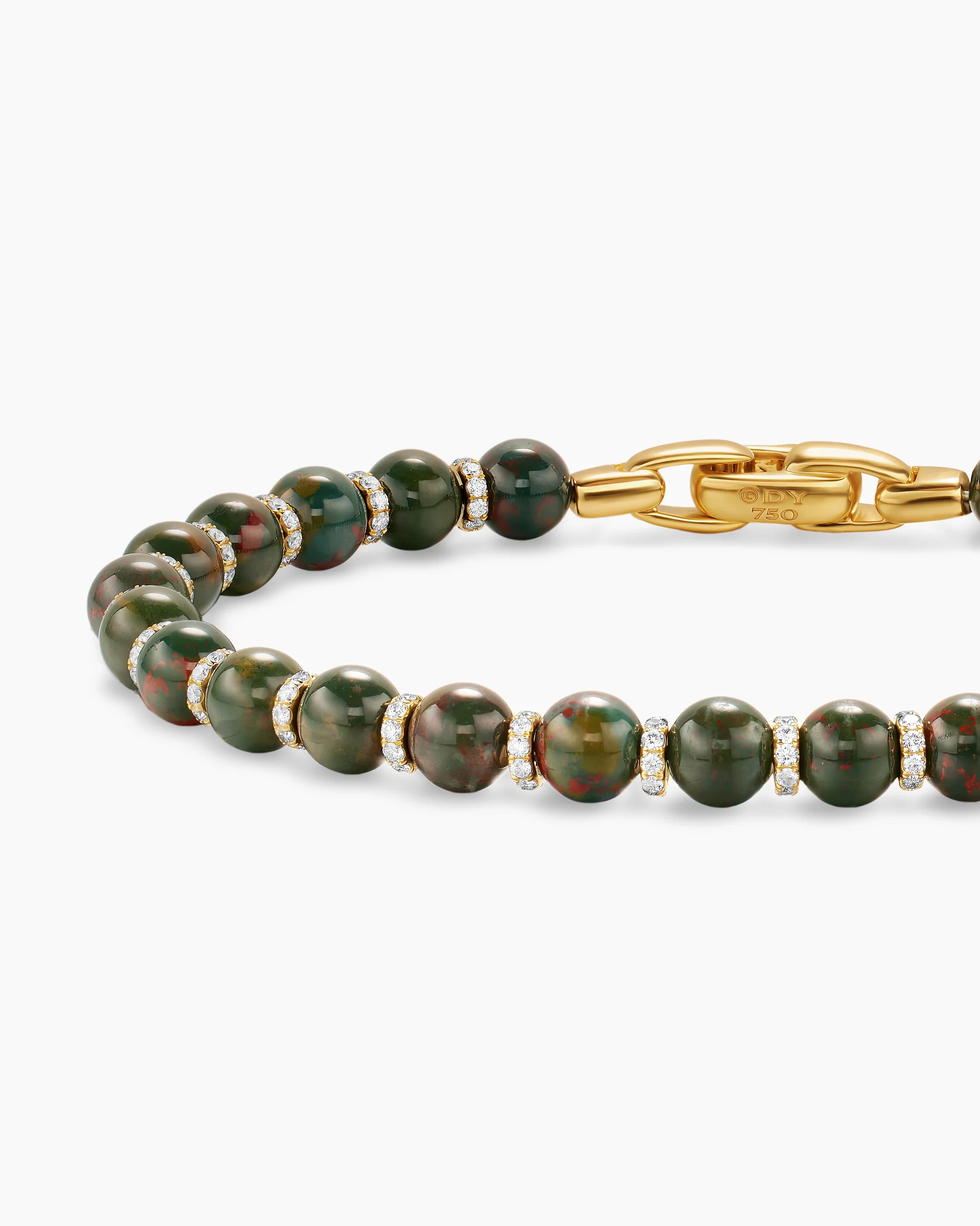 Spiritual Beads Bracelet in 18K Yellow Gold with Bloodstone and Diamonds, 6mm 10 Spiritual Beads Bracelet in 18K Yellow Gold with Bloodstone and Diamonds, 6mm