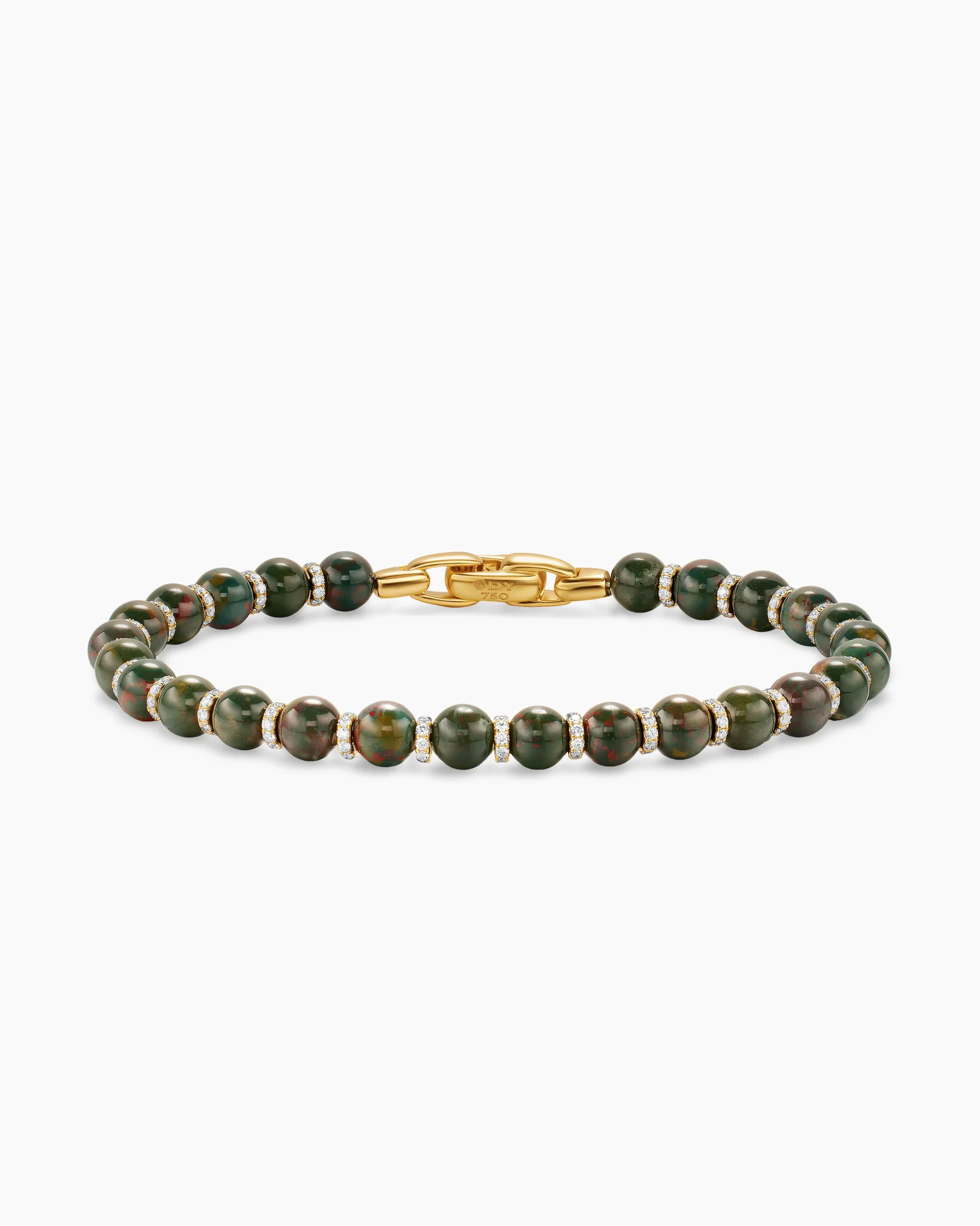 Spiritual Beads Bracelet in 18K Yellow Gold with Bloodstone and Diamonds, 6mm 6 Spiritual Beads Bracelet in 18K Yellow Gold with Bloodstone and Diamonds, 6mm